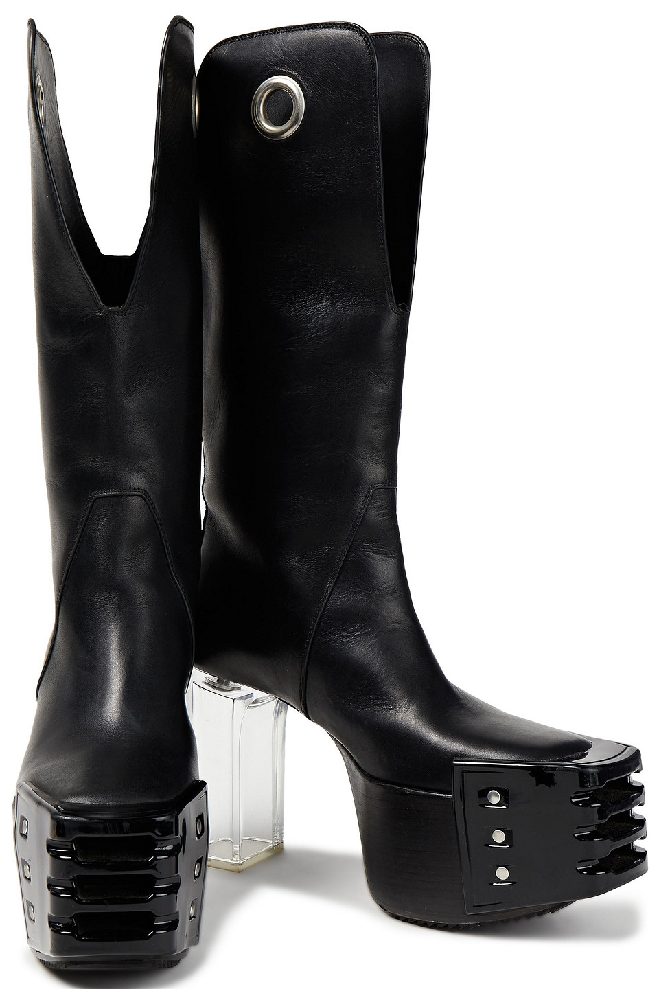 Rick Owens Kowboy Grill Kiss Eyelet-trimmed Leather Platform Boots In Black