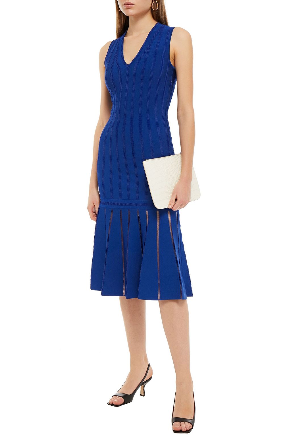 MCQUEEN Lattice-trimmed ponte midi dress