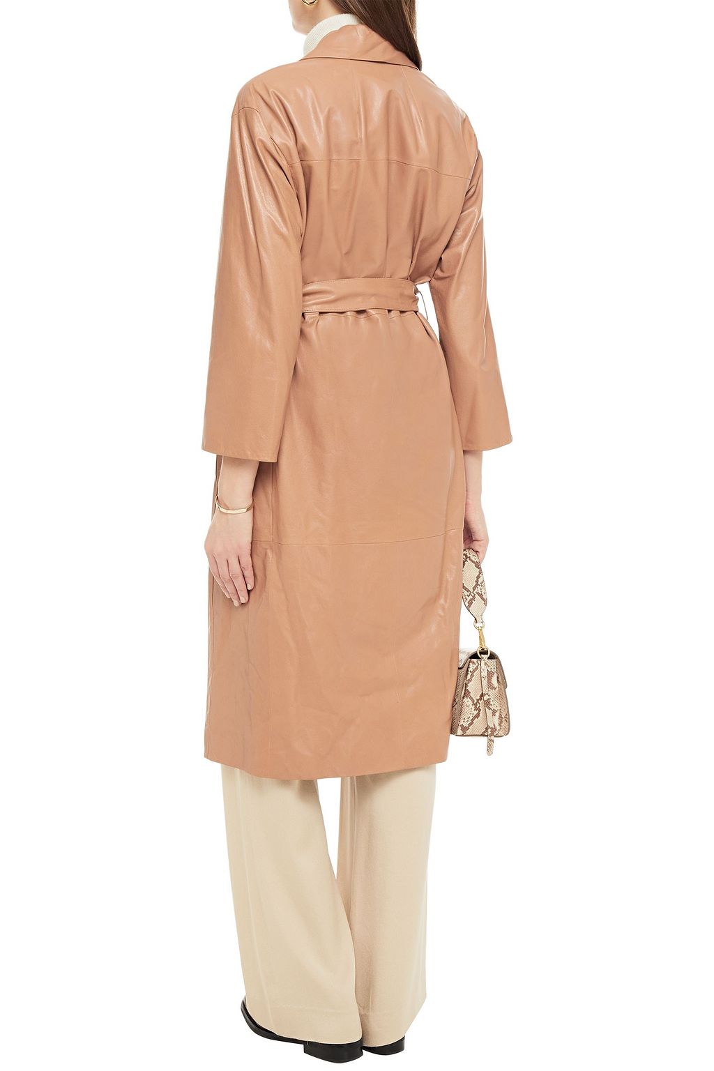 BRUNELLO CUCINELLI Belted bead-embellished leather coat
