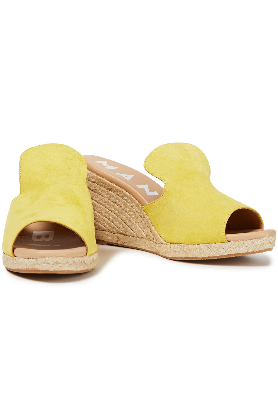 Manebi Hamptons Suede Wedge Mules In Pastel Yellow