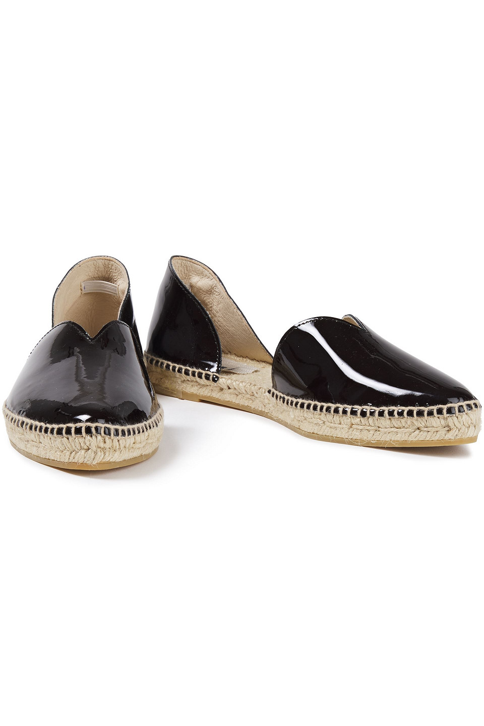 Manebi Hamptons Cutout Patent-leather Espadrilles In Black
