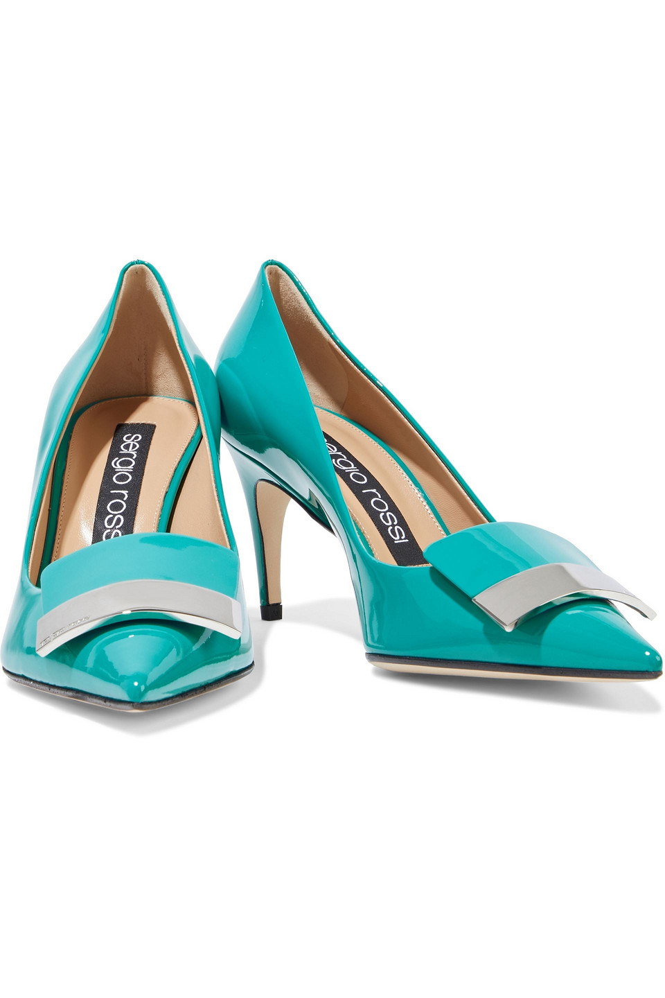 Sergio Rossi Sr1 Embellished Patent-leather Pumps In Turquoise