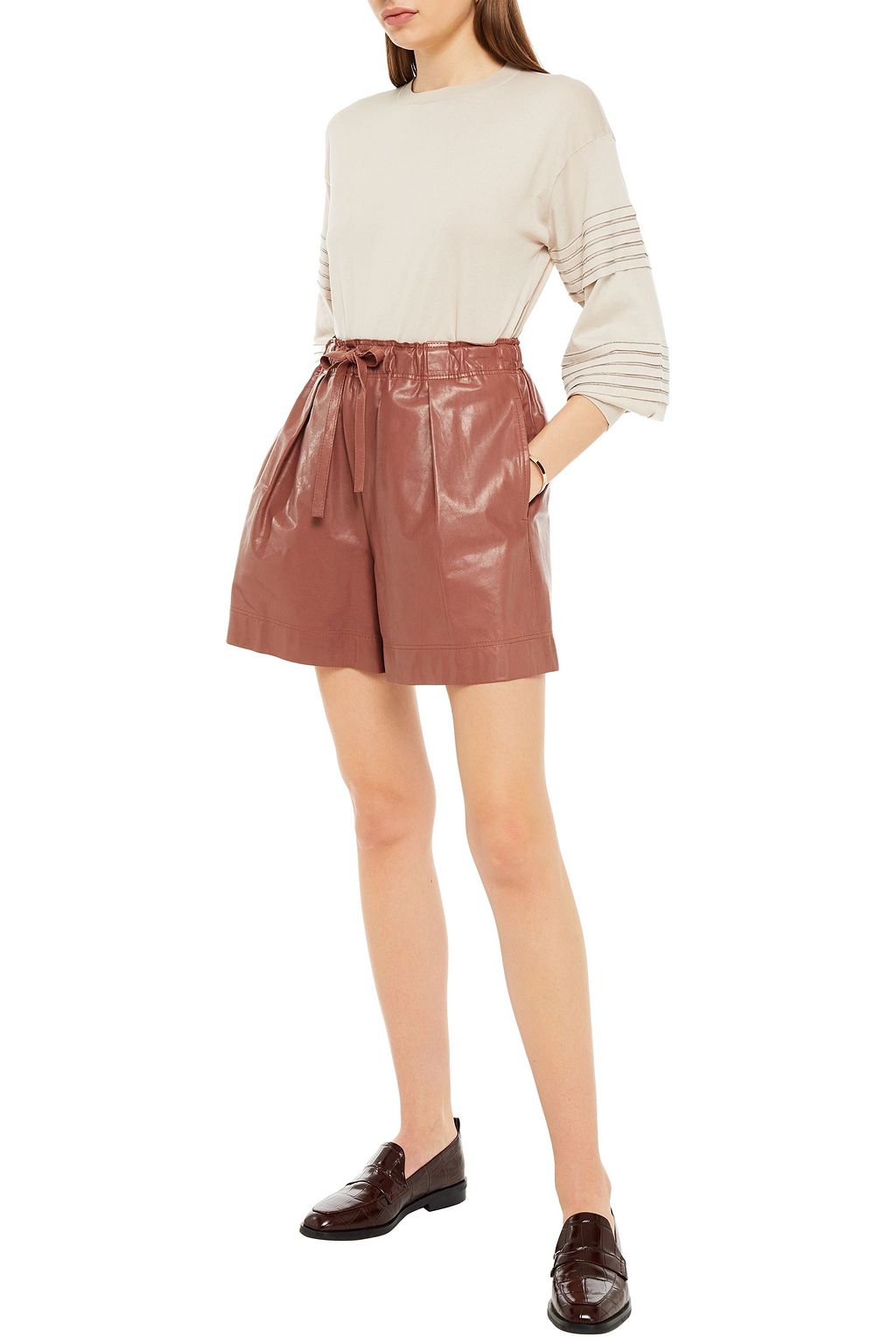 BRUNELLO CUCINELLI Pleated leather shorts