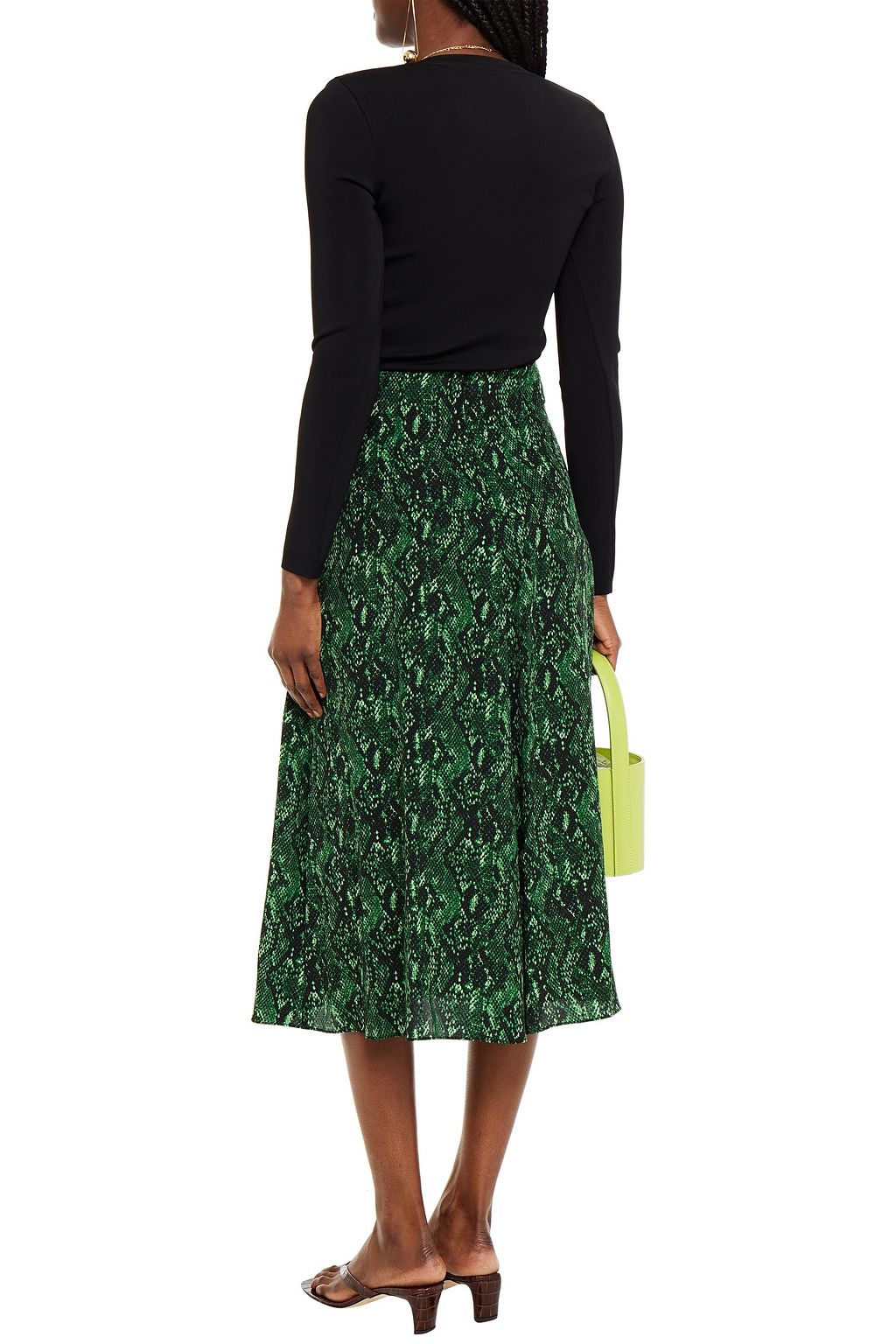 VERONICA BEARD Ramos pleated snake-print silk crepe de chine midi skirt