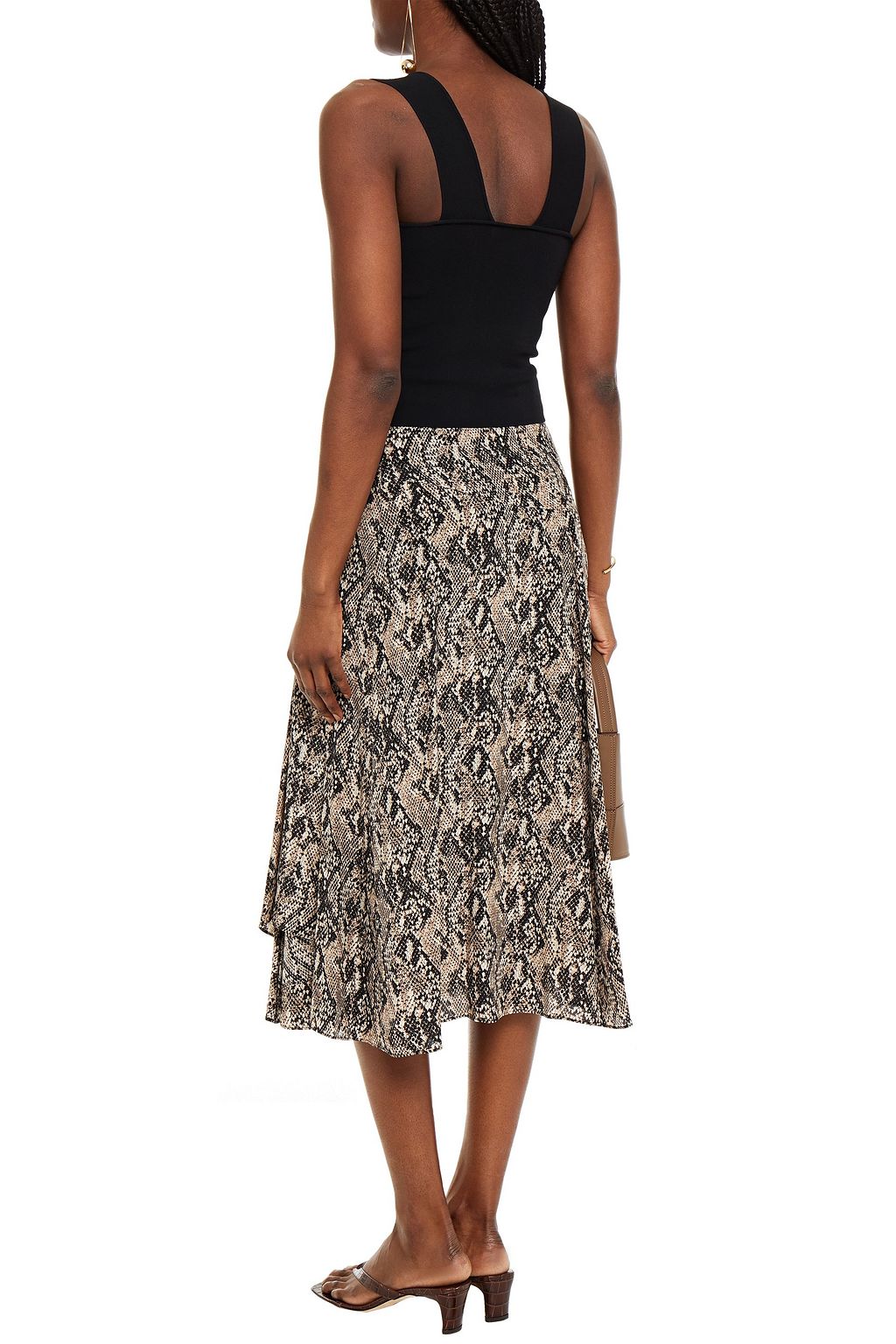 VERONICA BEARD Ramos pleated snake-print silk crepe de chine midi skirt