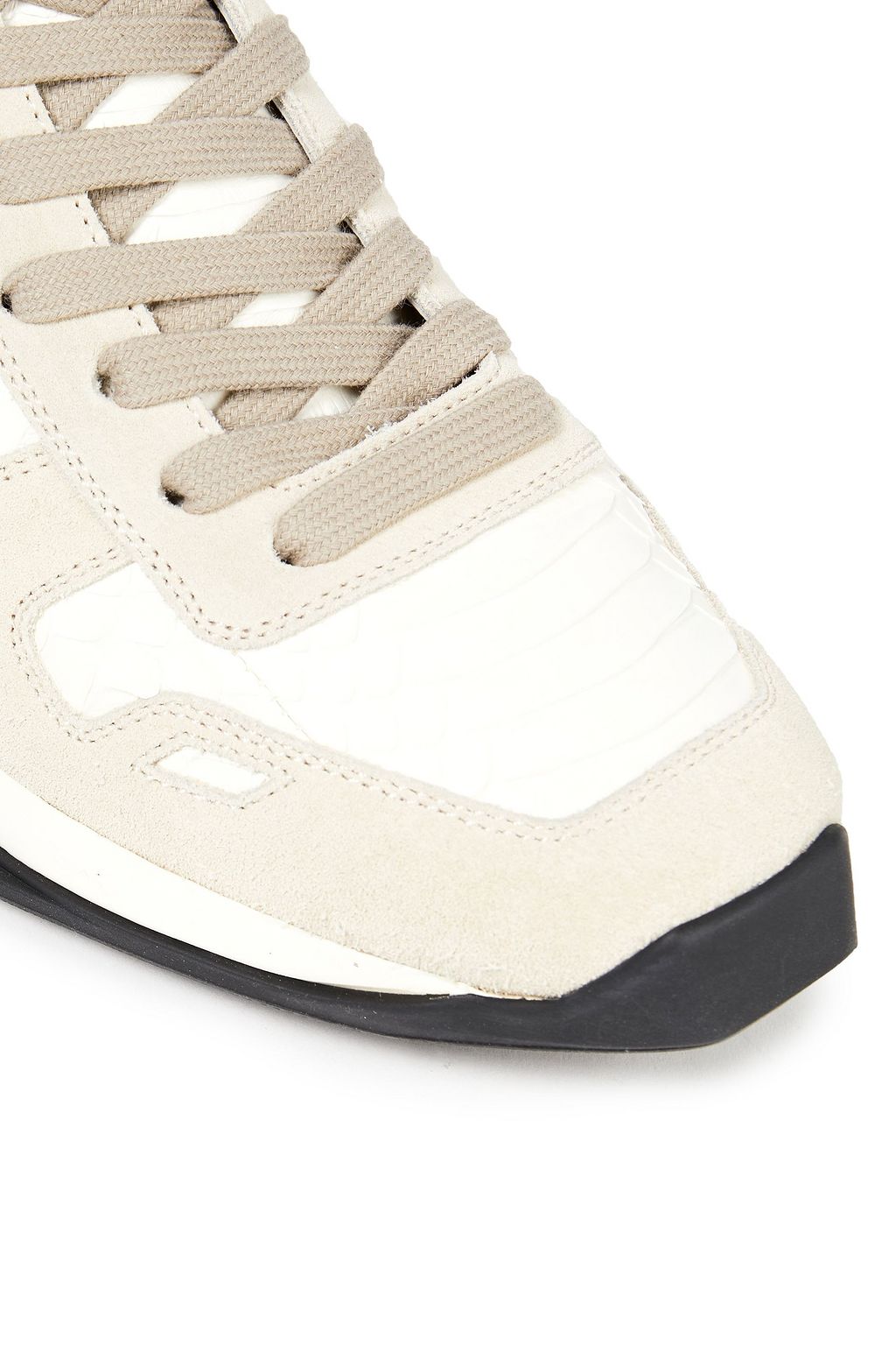 RICK OWENS Leather-trimmed snakeskin and suede sneakers