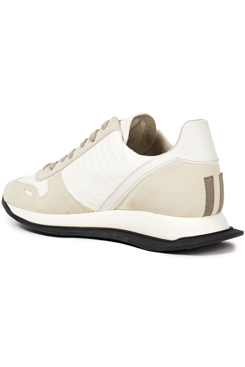 RICK OWENS Leather-trimmed snakeskin and suede sneakers