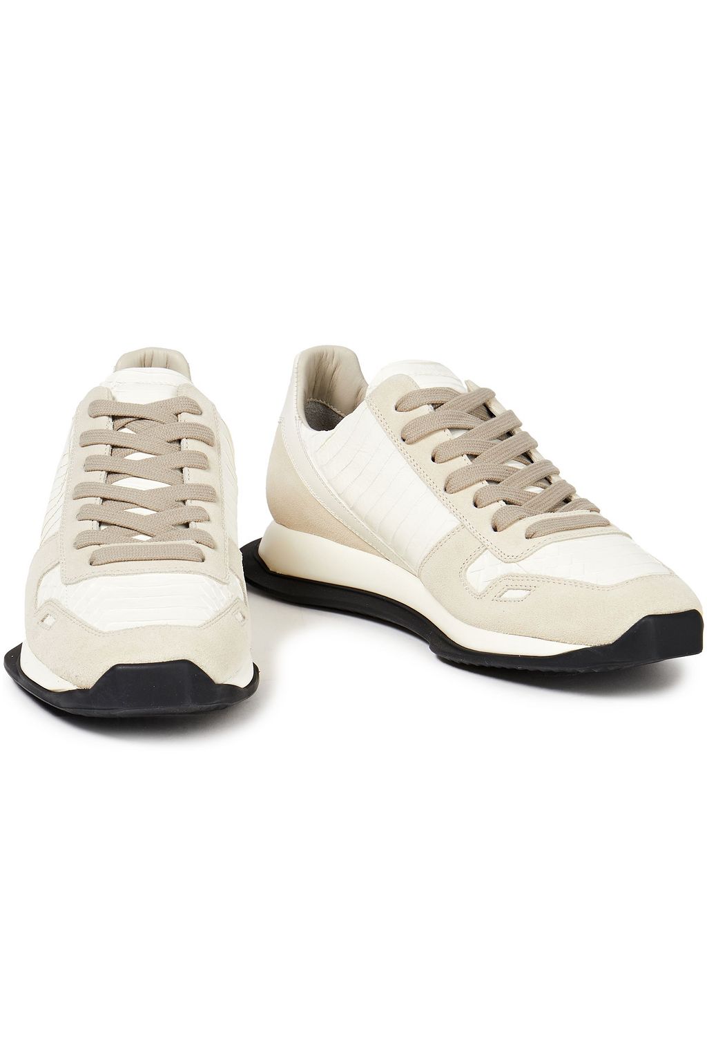 RICK OWENS Leather-trimmed snakeskin and suede sneakers