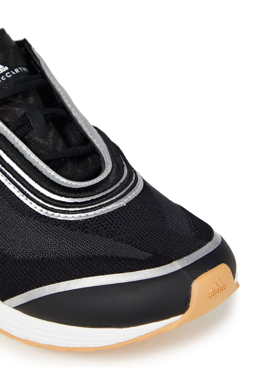 ADIDAS BY STELLA MCCARTNEY Faux leather-trimmed metallic stretch-knit sneakers