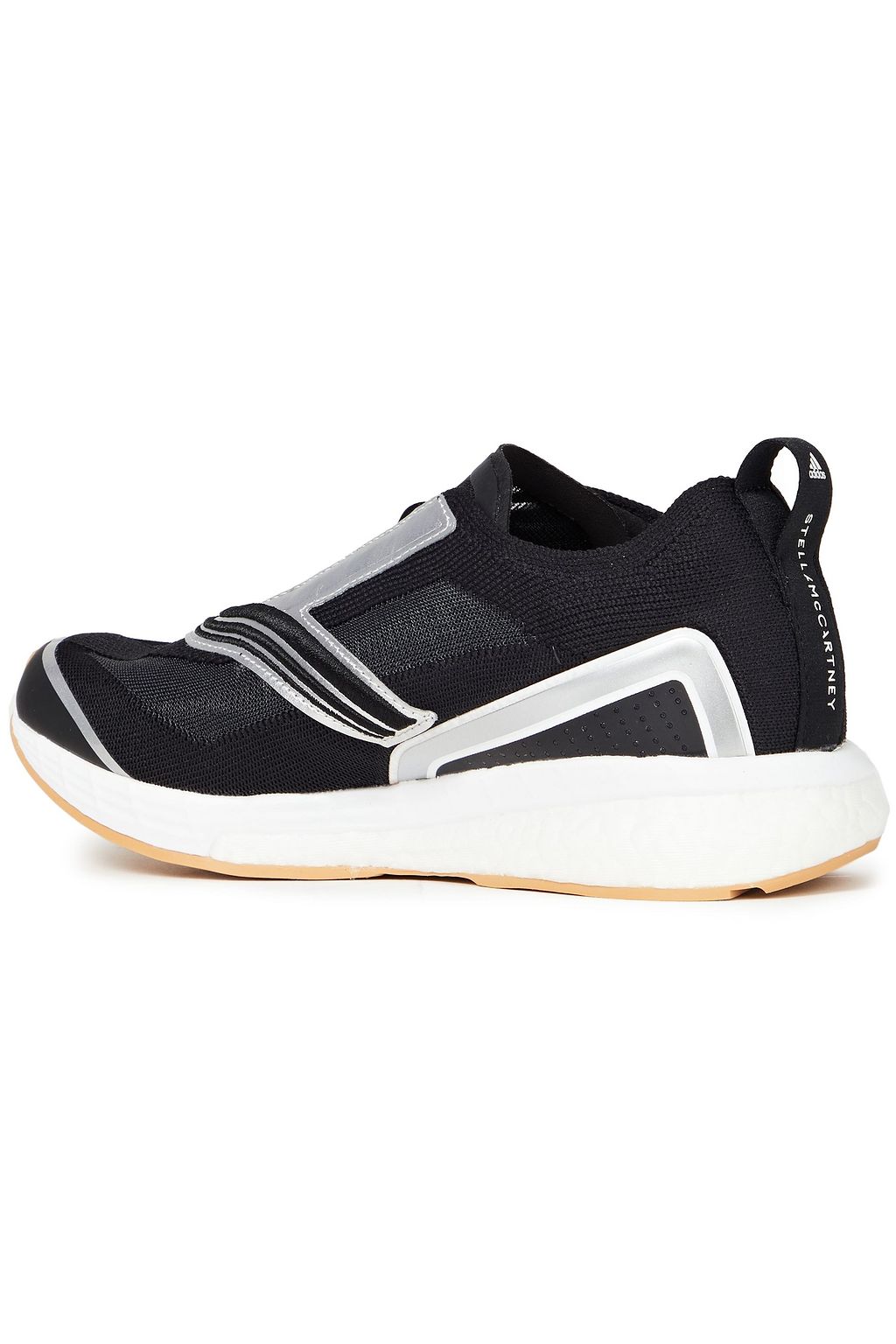 ADIDAS BY STELLA MCCARTNEY Faux leather-trimmed metallic stretch-knit sneakers