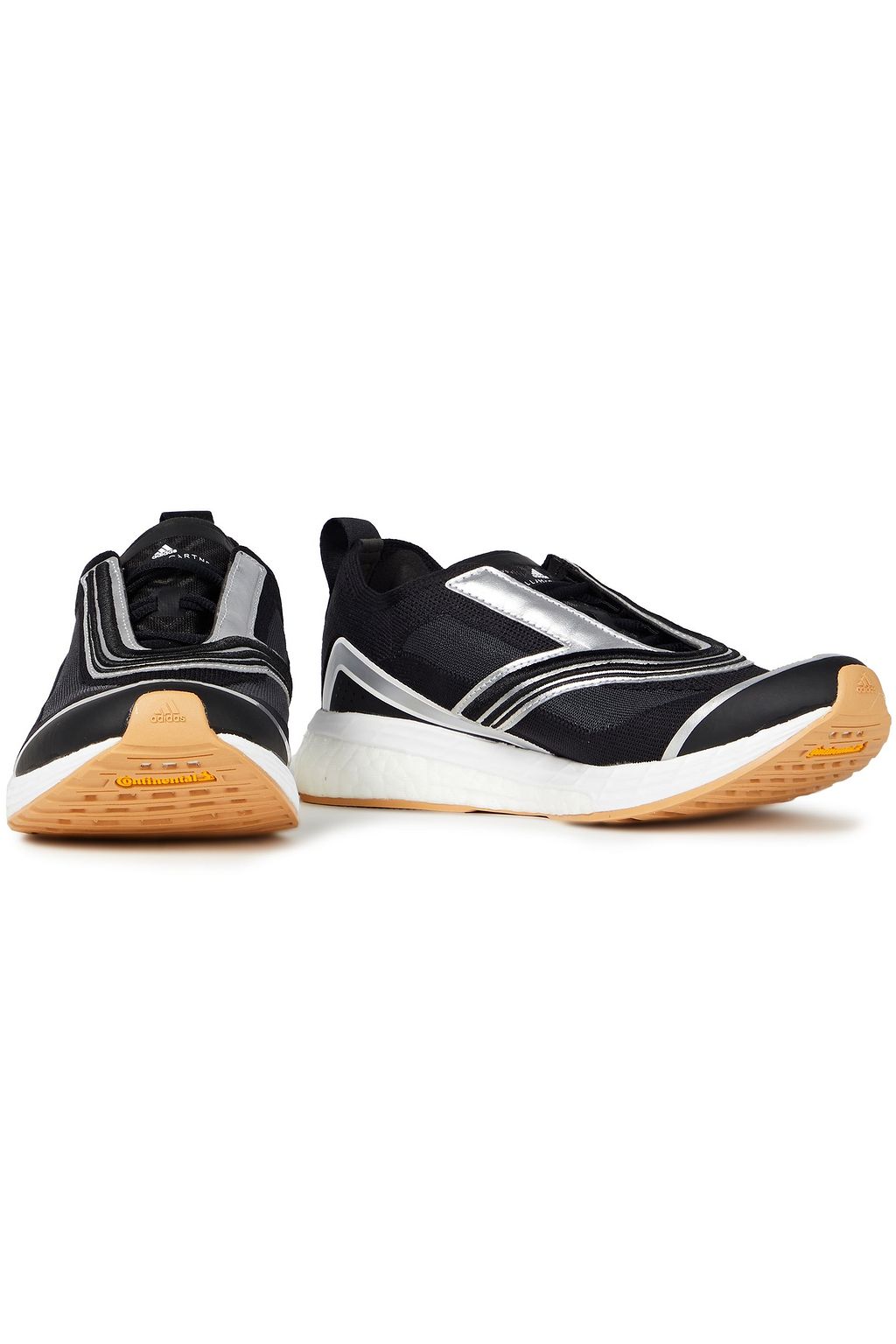 ADIDAS BY STELLA MCCARTNEY Faux leather-trimmed metallic stretch-knit sneakers