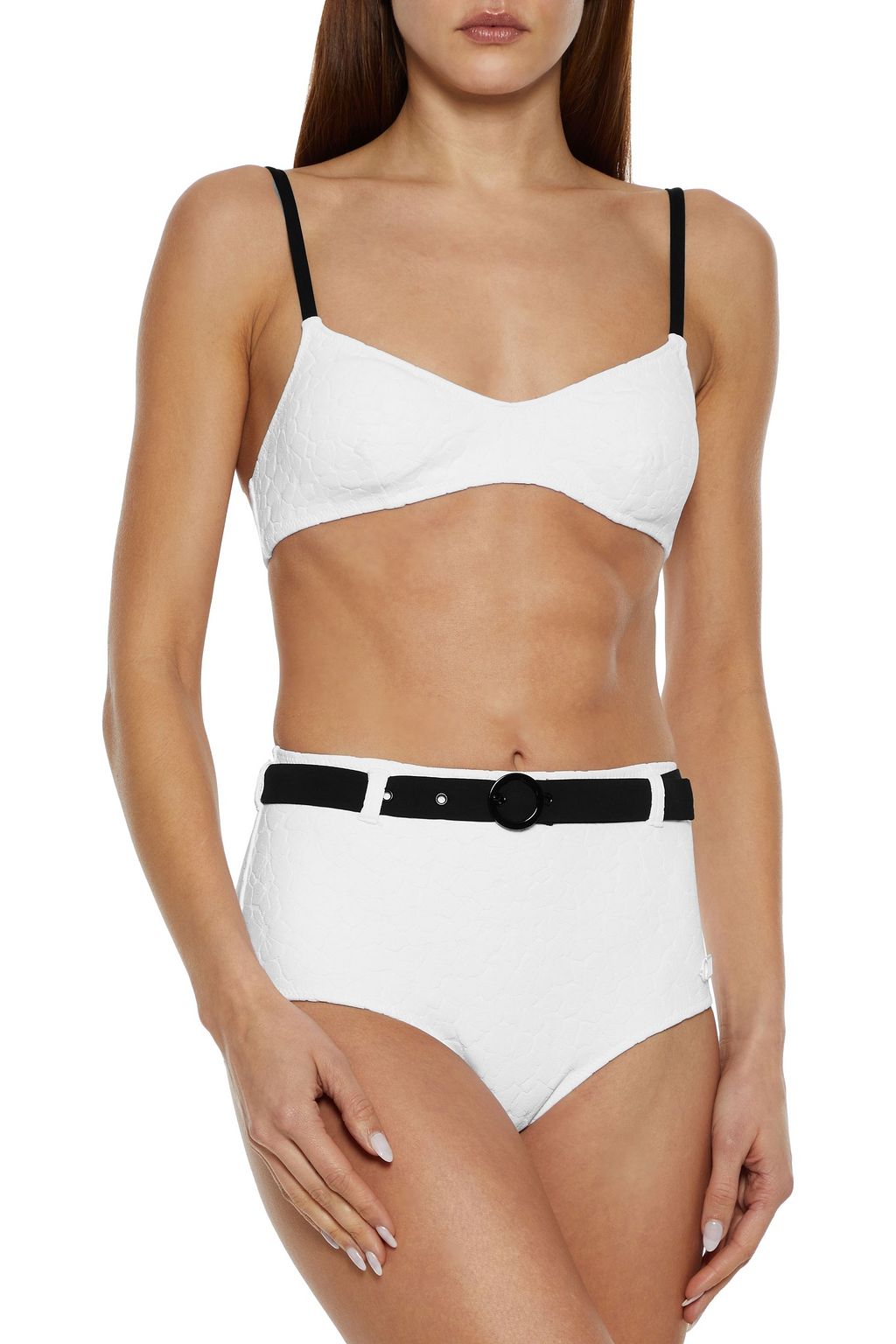 SOLID & STRIPED The Violet belted embossed high-rise bikini briefs