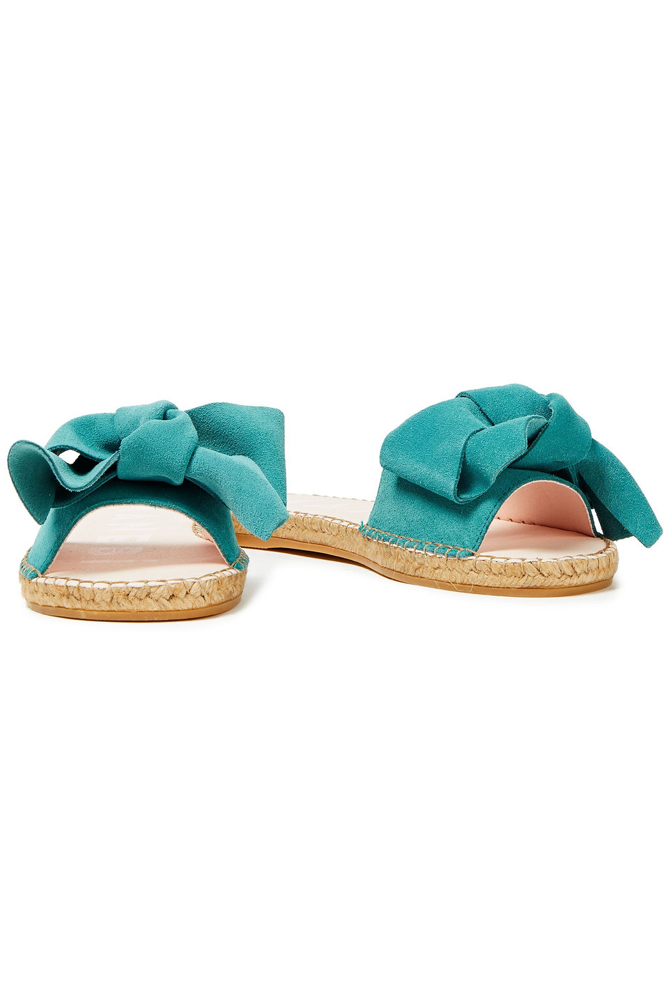 Manebi Hamptons Bow-embellished Suede Espadrille Slides In Teal