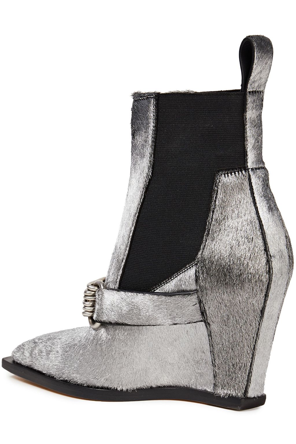 RICK OWENS Metallic calf hair wedge ankle boots