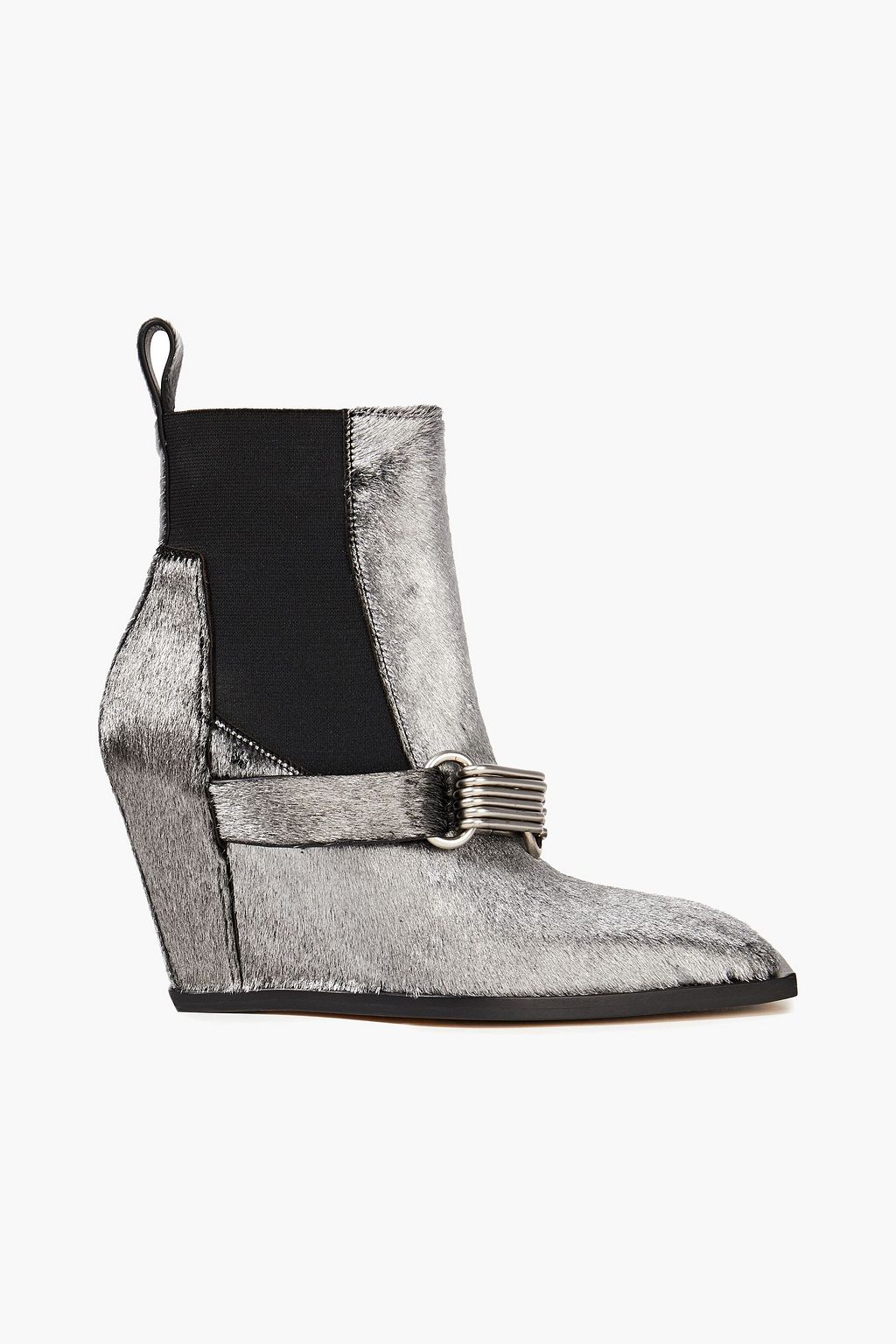 Silver Metallic calf hair wedge ankle boots | RICK OWENS | THE OUTNET