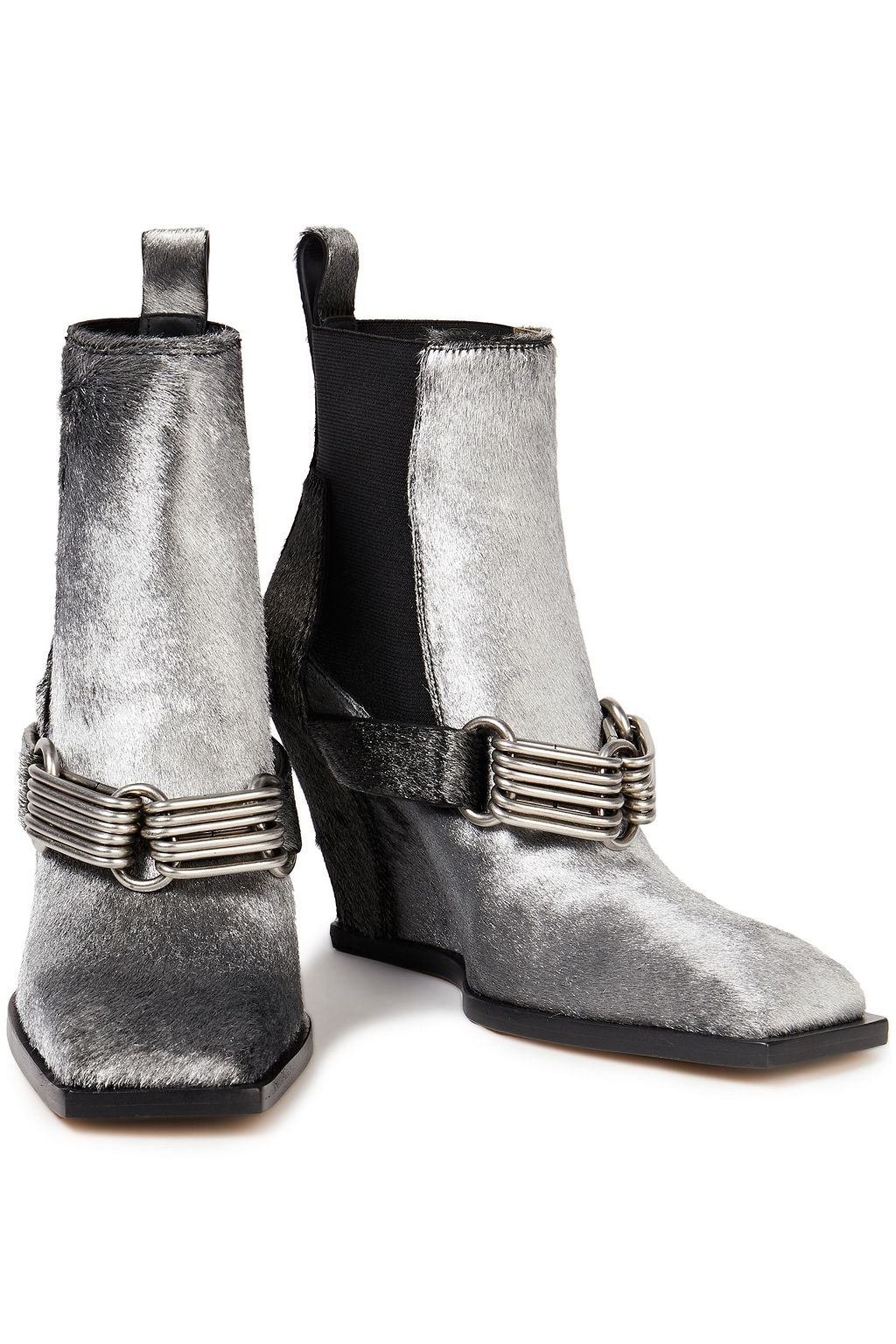RICK OWENS Metallic calf hair wedge ankle boots