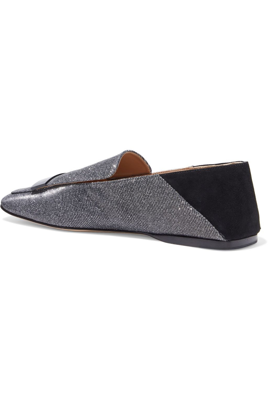 SERGIO ROSSI sr1 embellished textured-lamé collapsible-heel loafers