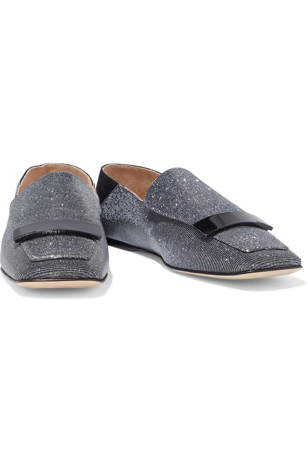 SERGIO ROSSI sr1 embellished textured-lamé collapsible-heel loafers