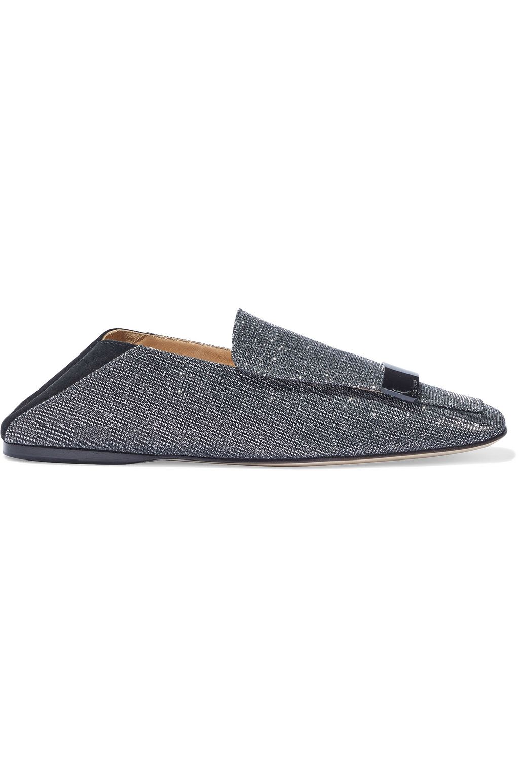 SERGIO ROSSI sr1 embellished textured-lamé collapsible-heel loafers