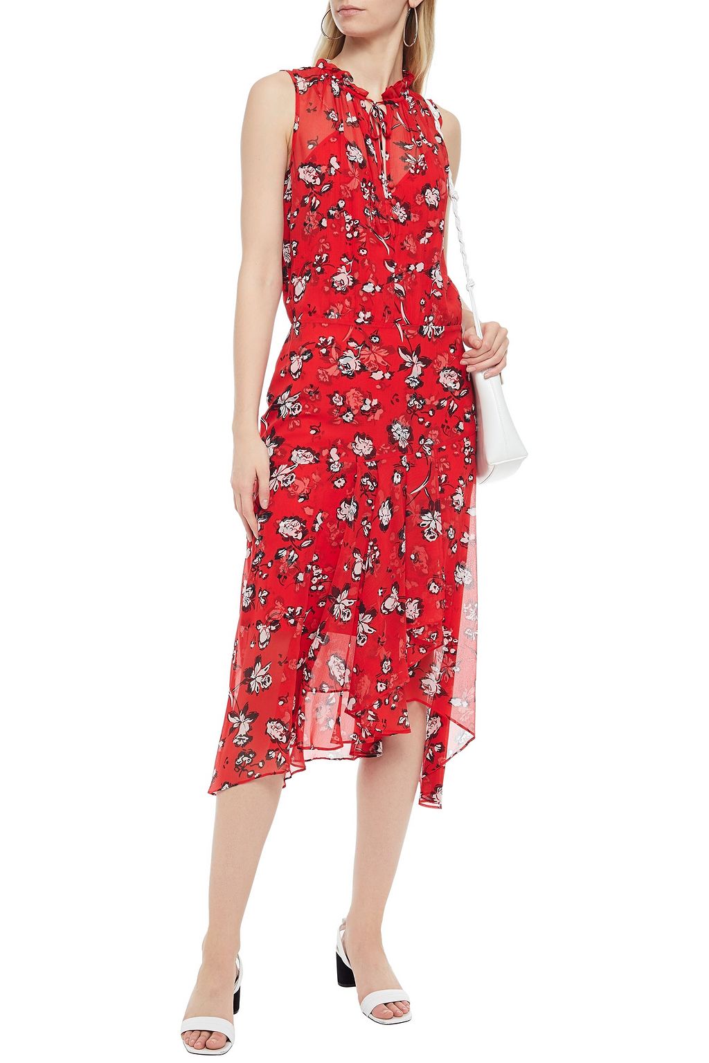 VERONICA BEARD Corsica ruffle-trimmed floral-print silk-crepon midi dress