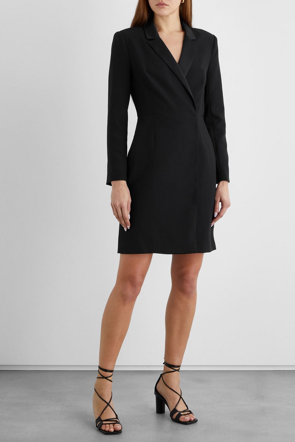 IRIS & INK Sadie satin-trimmed crepe mini tuxedo dres