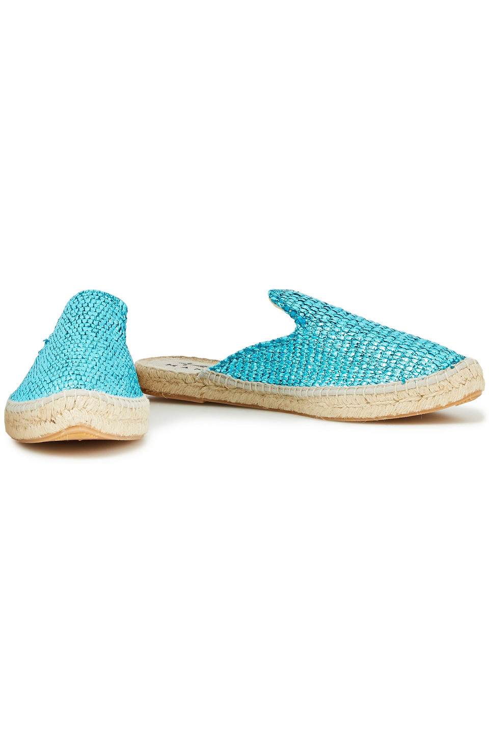 Manebi Yucatan Metallic Raffia Espadrille Mules In Turquoise