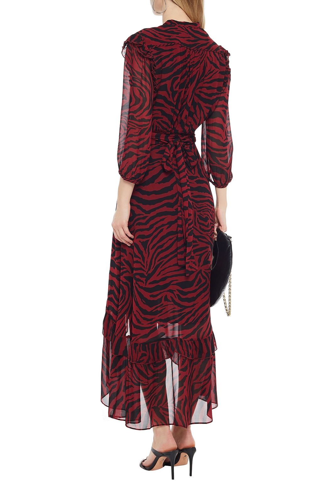 BA&SH Selena asymmetric zebra-print georgette wrap dress
