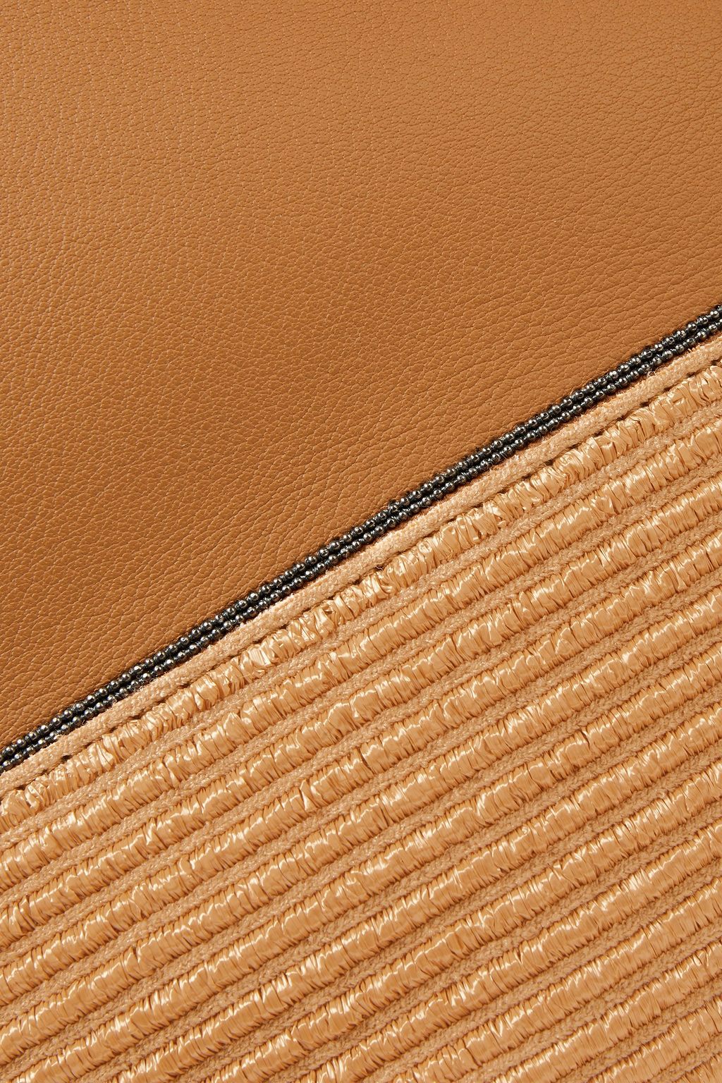 BRUNELLO CUCINELLI Bead-embellished pebbled-leather and faux raffia tote
