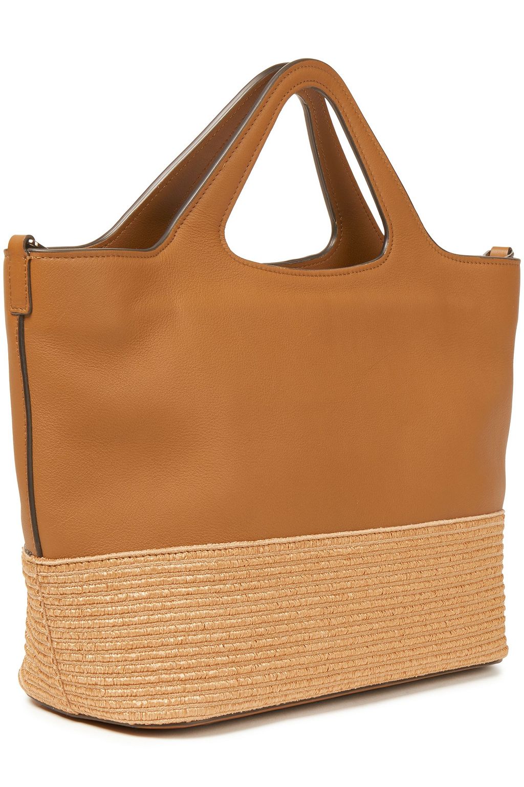 BRUNELLO CUCINELLI Bead-embellished pebbled-leather and faux raffia tote