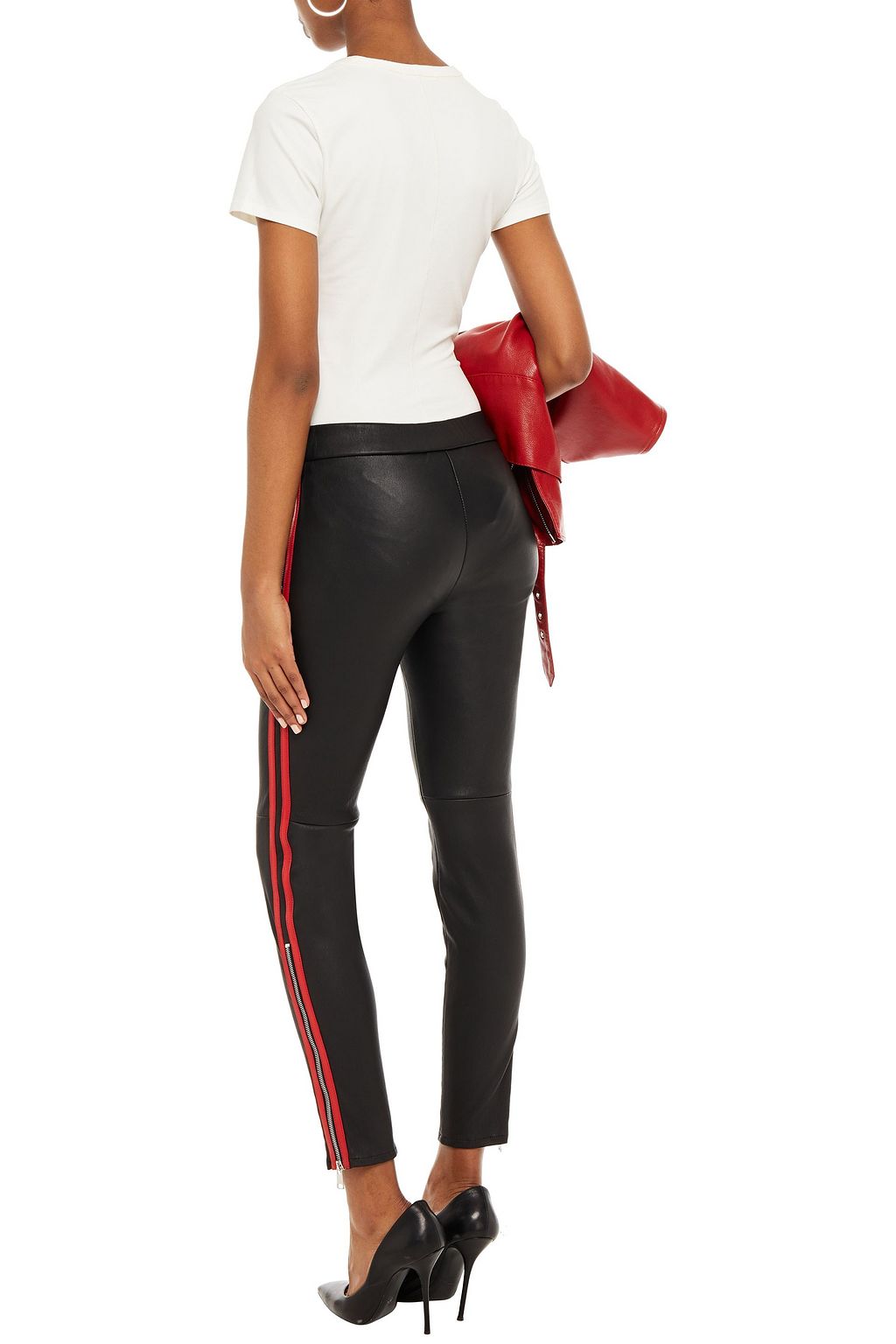 MCQUEEN Striped leather skinny pants