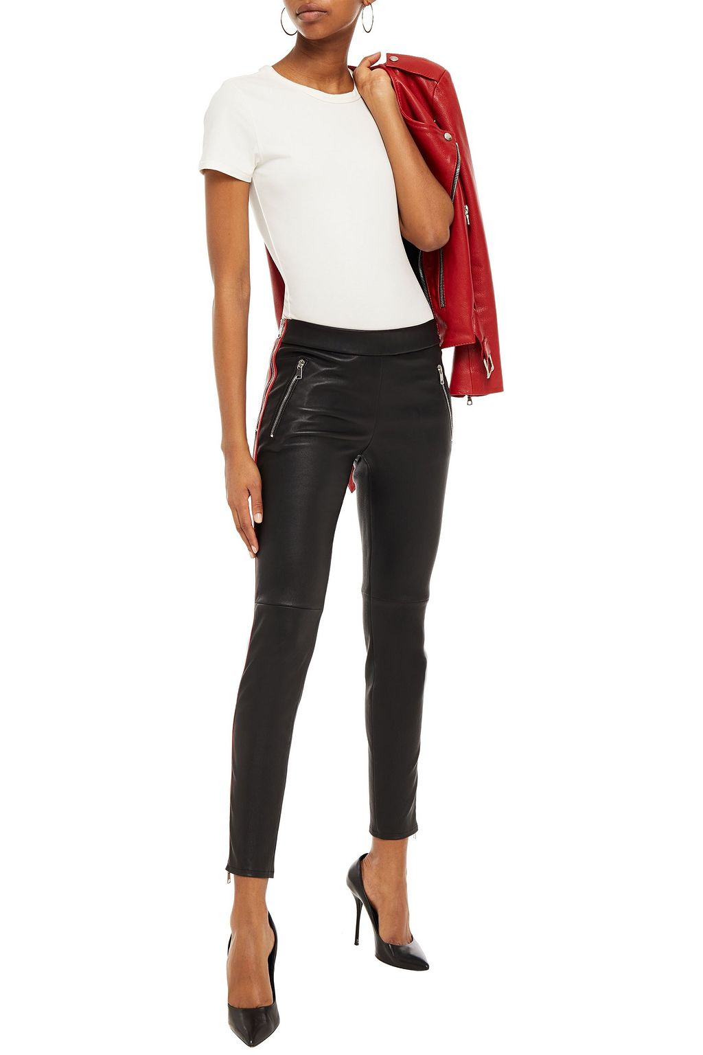MCQUEEN Striped leather skinny pants