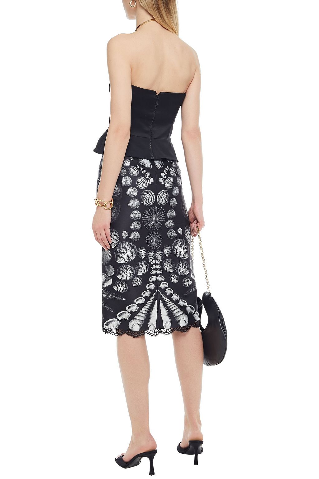 MCQUEEN Lace-trimmed wool and silk-blend satin-twill midi skirt