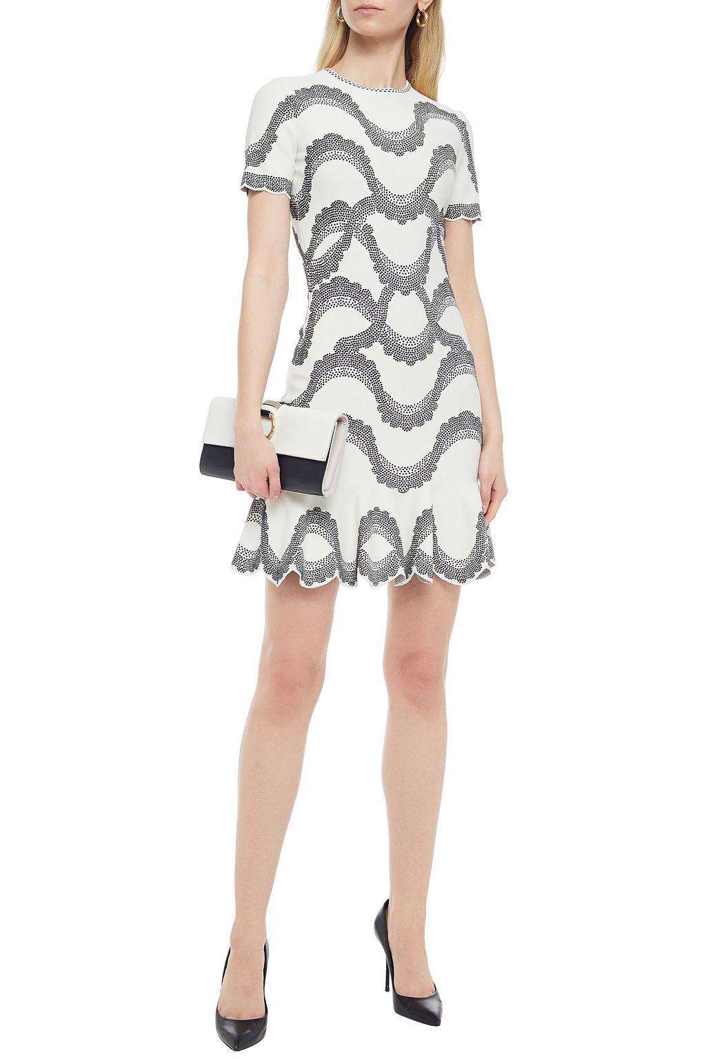 MCQUEEN Fluted jacquard-knit mini dress
