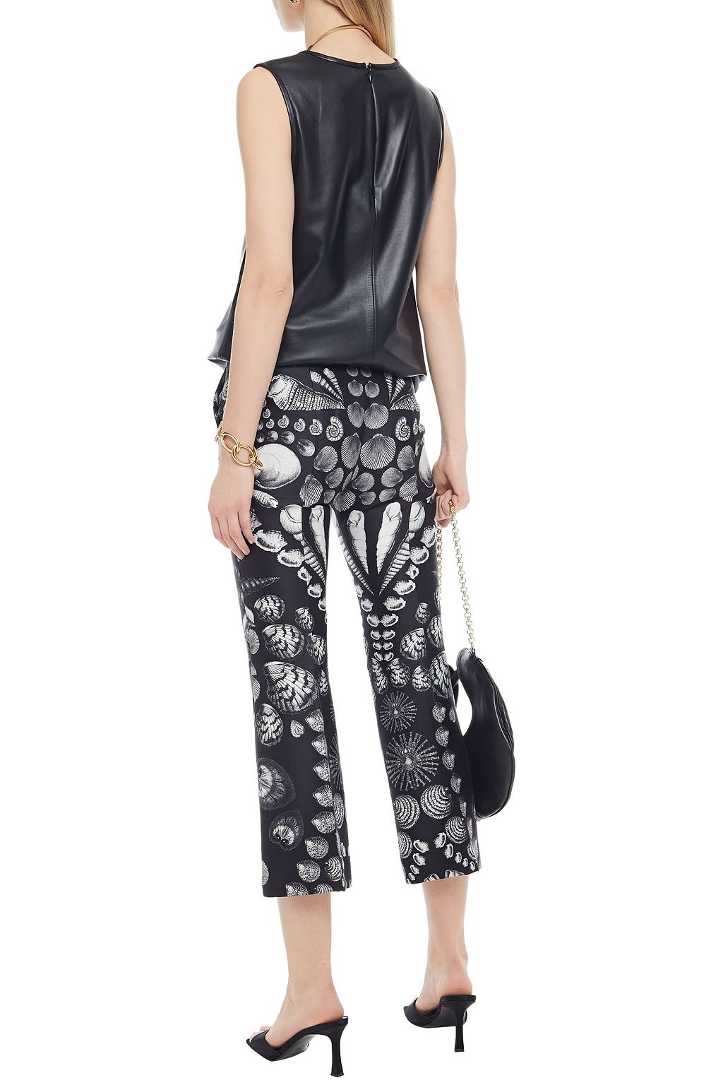 MCQUEEN Printed wool and silk-blend satin-twill kick-flare pants