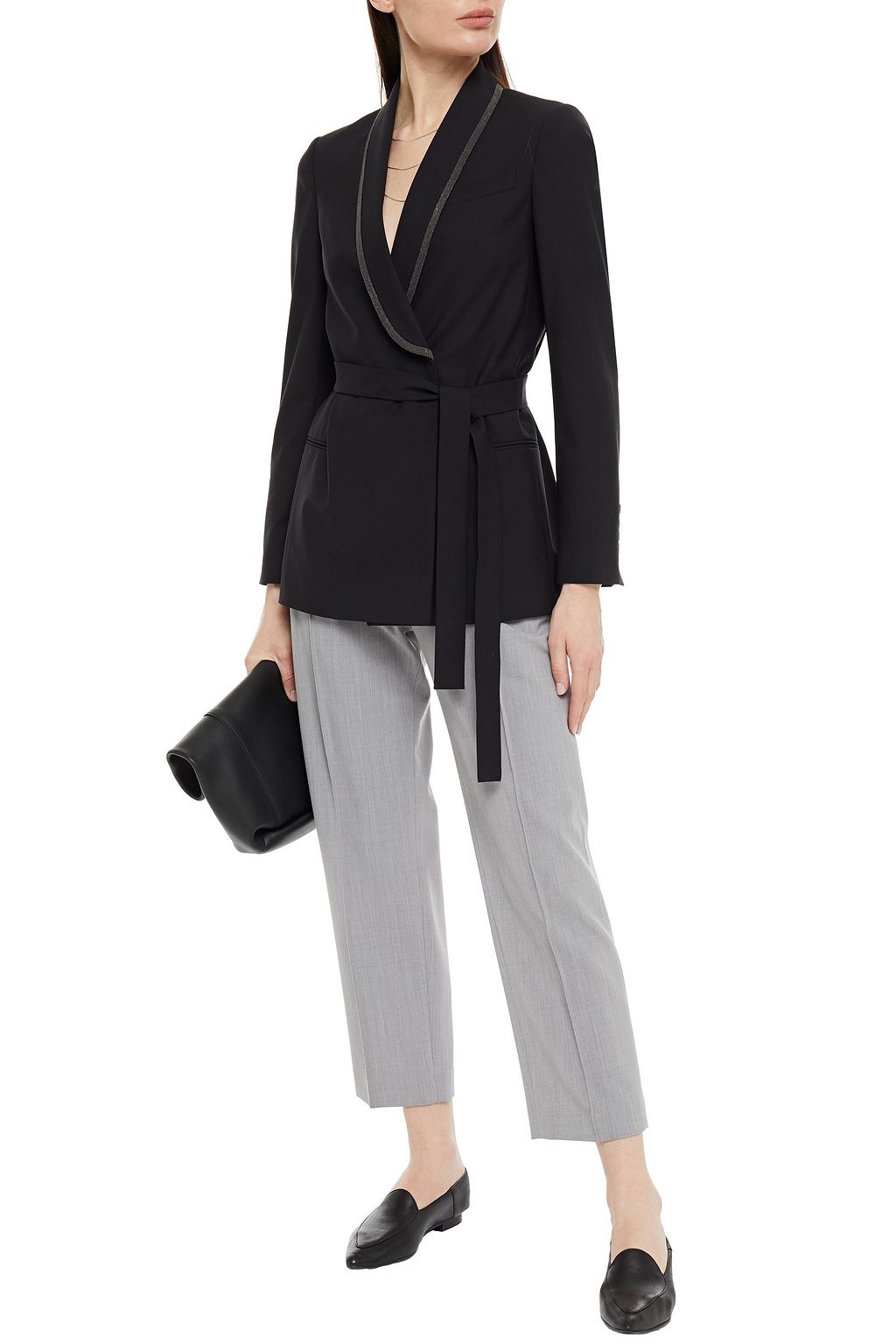 BRUNELLO CUCINELLI Jacke aus Crêpe aus einer Wollmischung mit Zierperlen