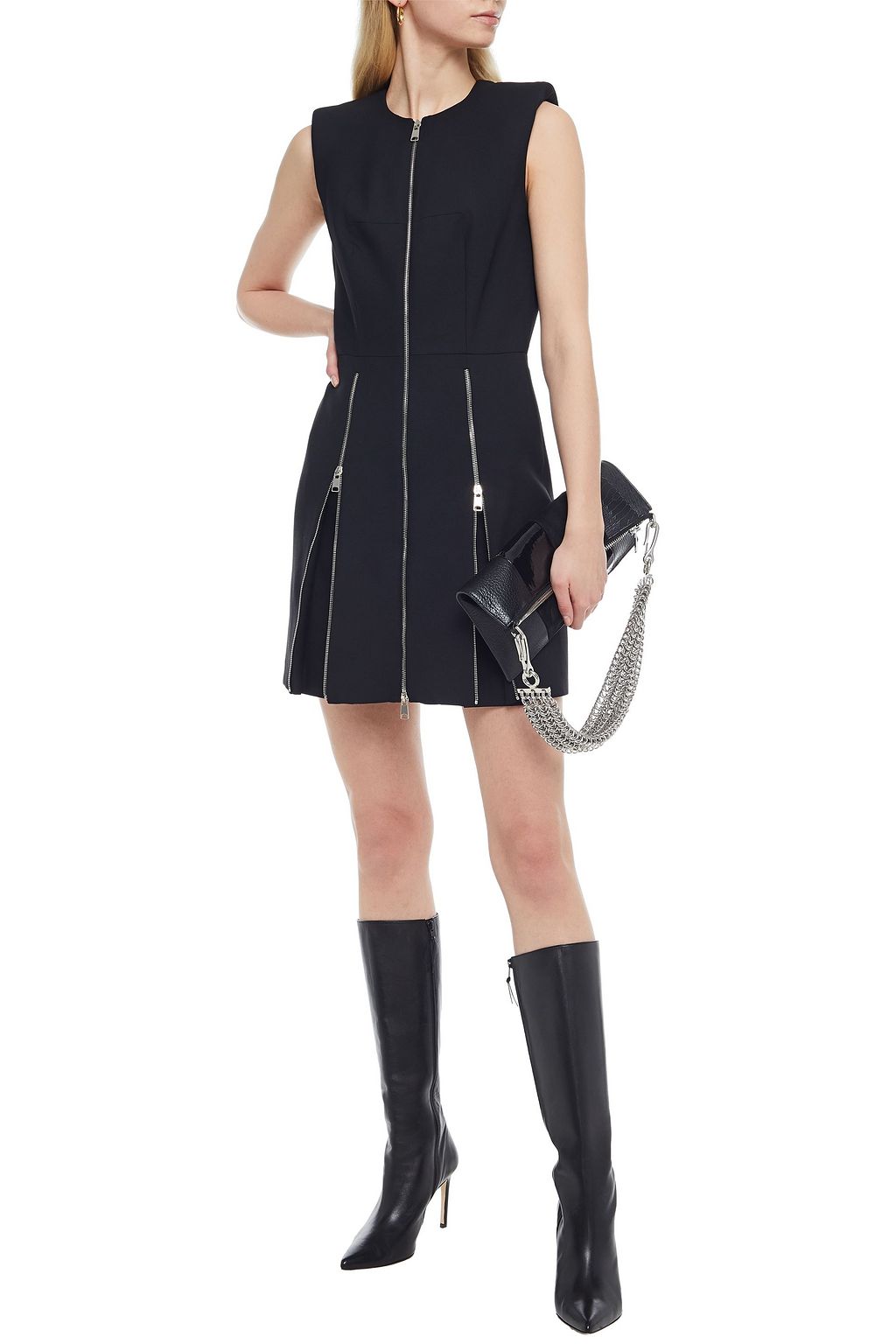 MCQUEEN Zip-detailed wool-blend crepe mini dress