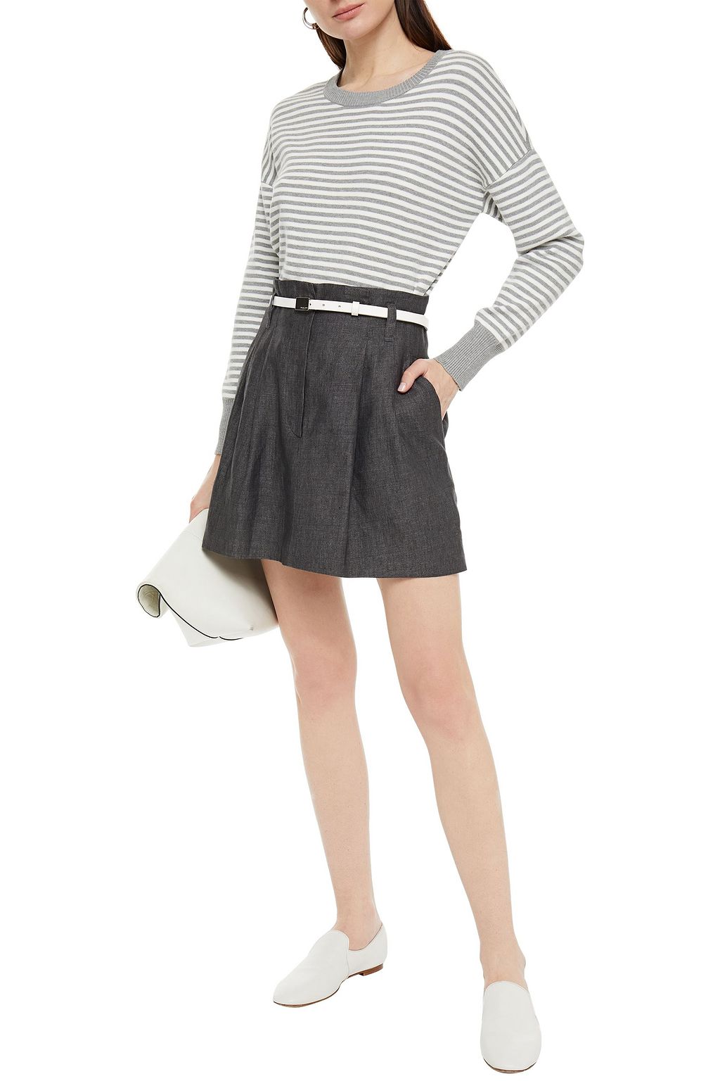 BRUNELLO CUCINELLI Pleated linen mini skirt
