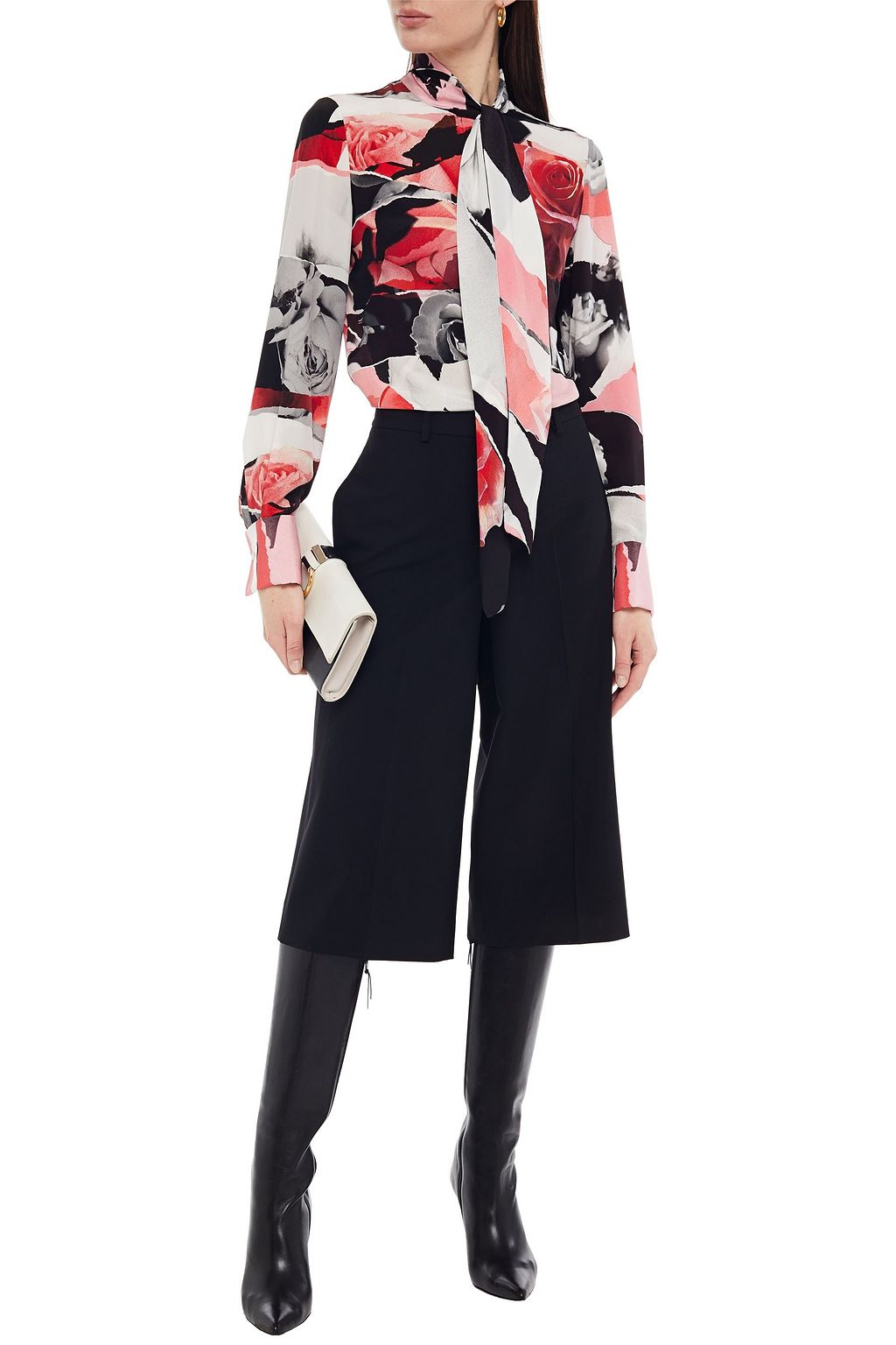 MCQUEEN Pussy-bow printed silk crepe de chine blouse