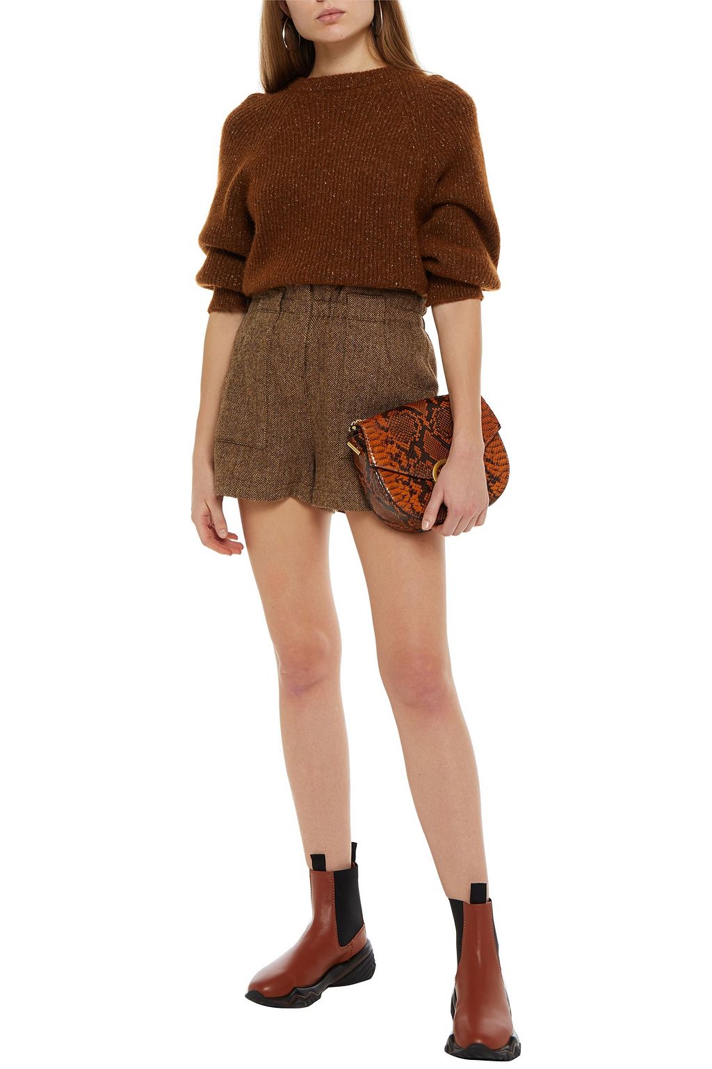 BA&SH Peter herringbone wool-blend tweed shorts
