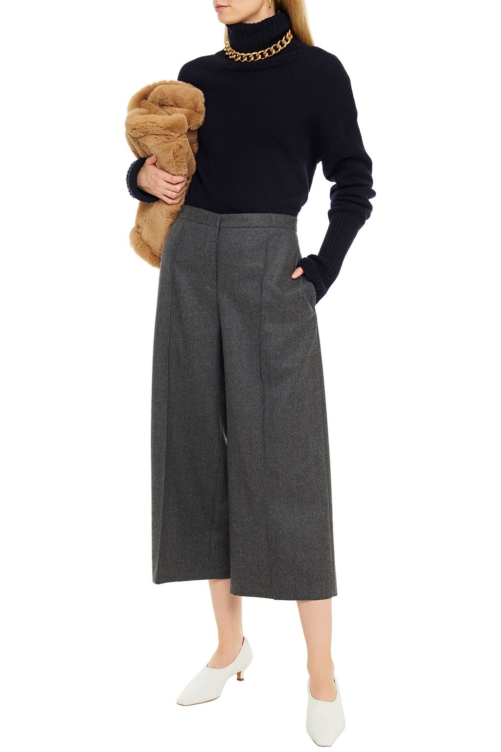 JIL SANDER Cropped wool-flannel wide-leg pants