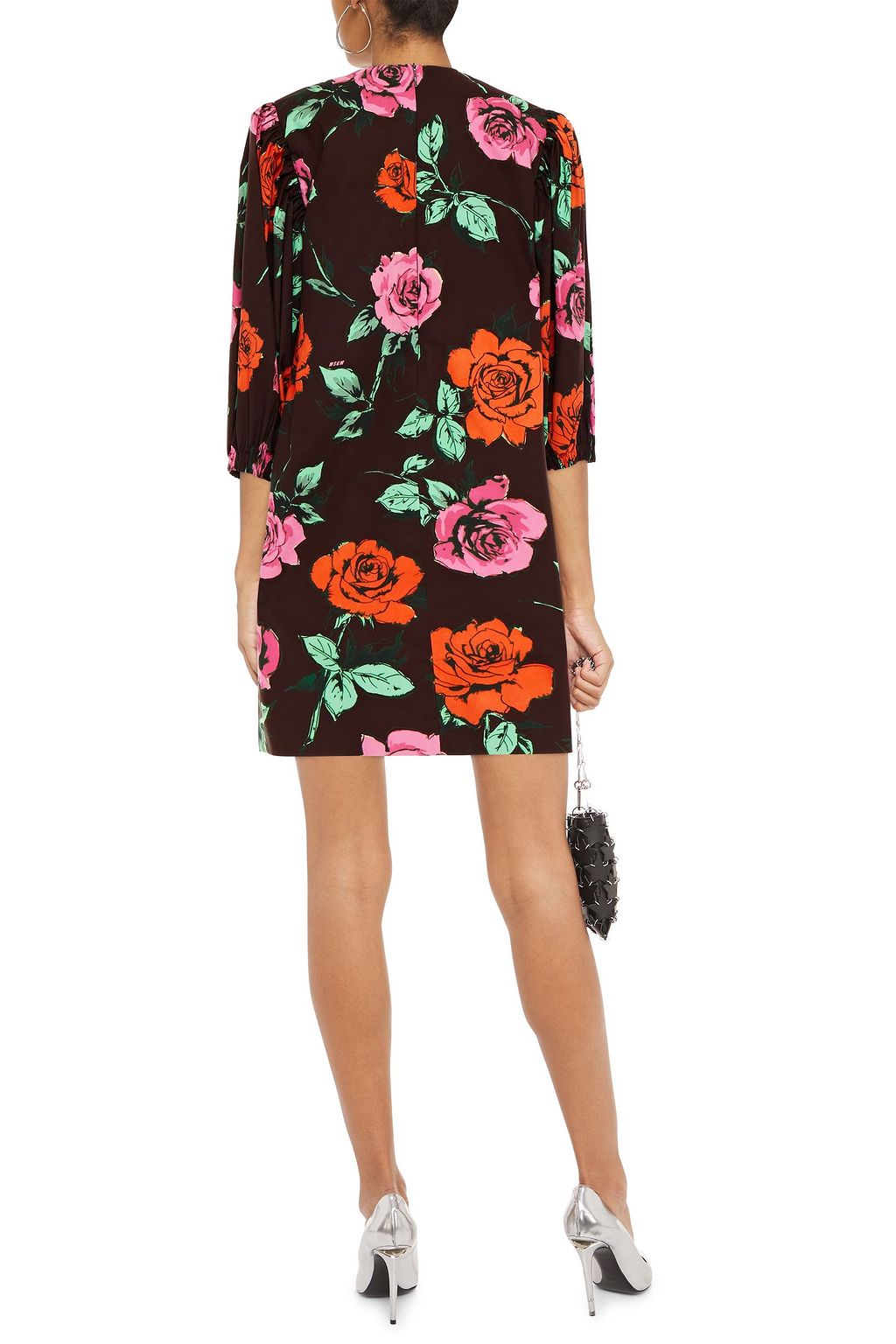 MSGM Gathered floral-print cotton-poplin mini dress