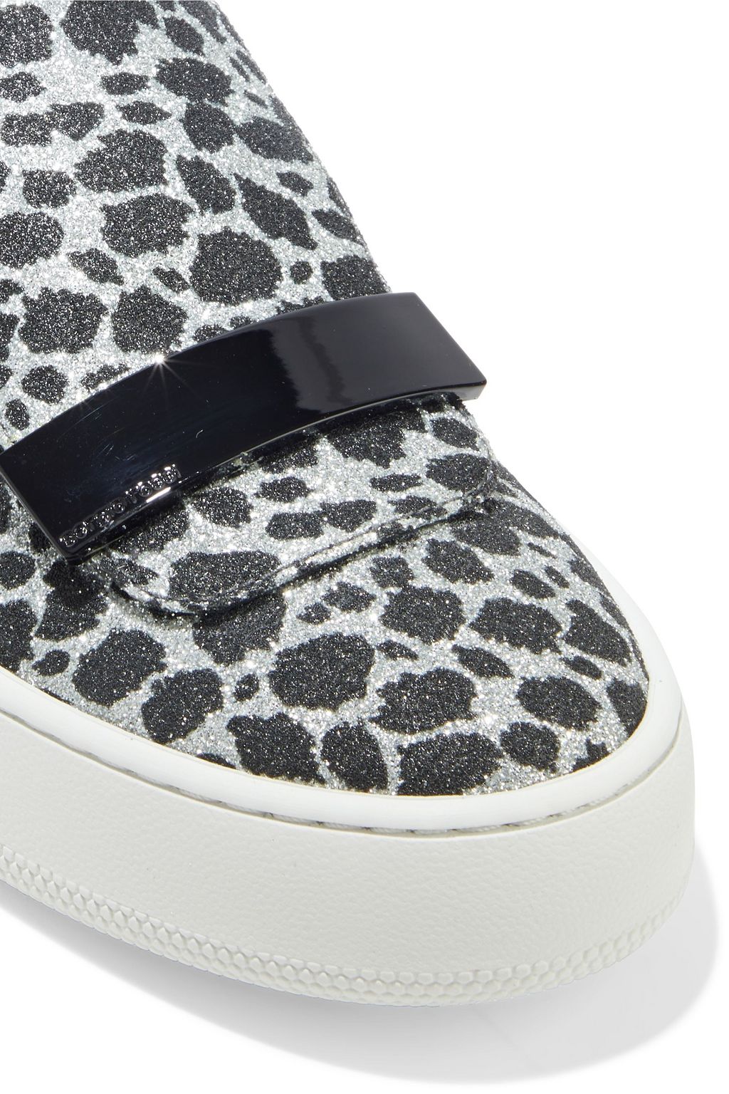 SERGIO ROSSI Glittered leopard-print woven slip-on sneakers