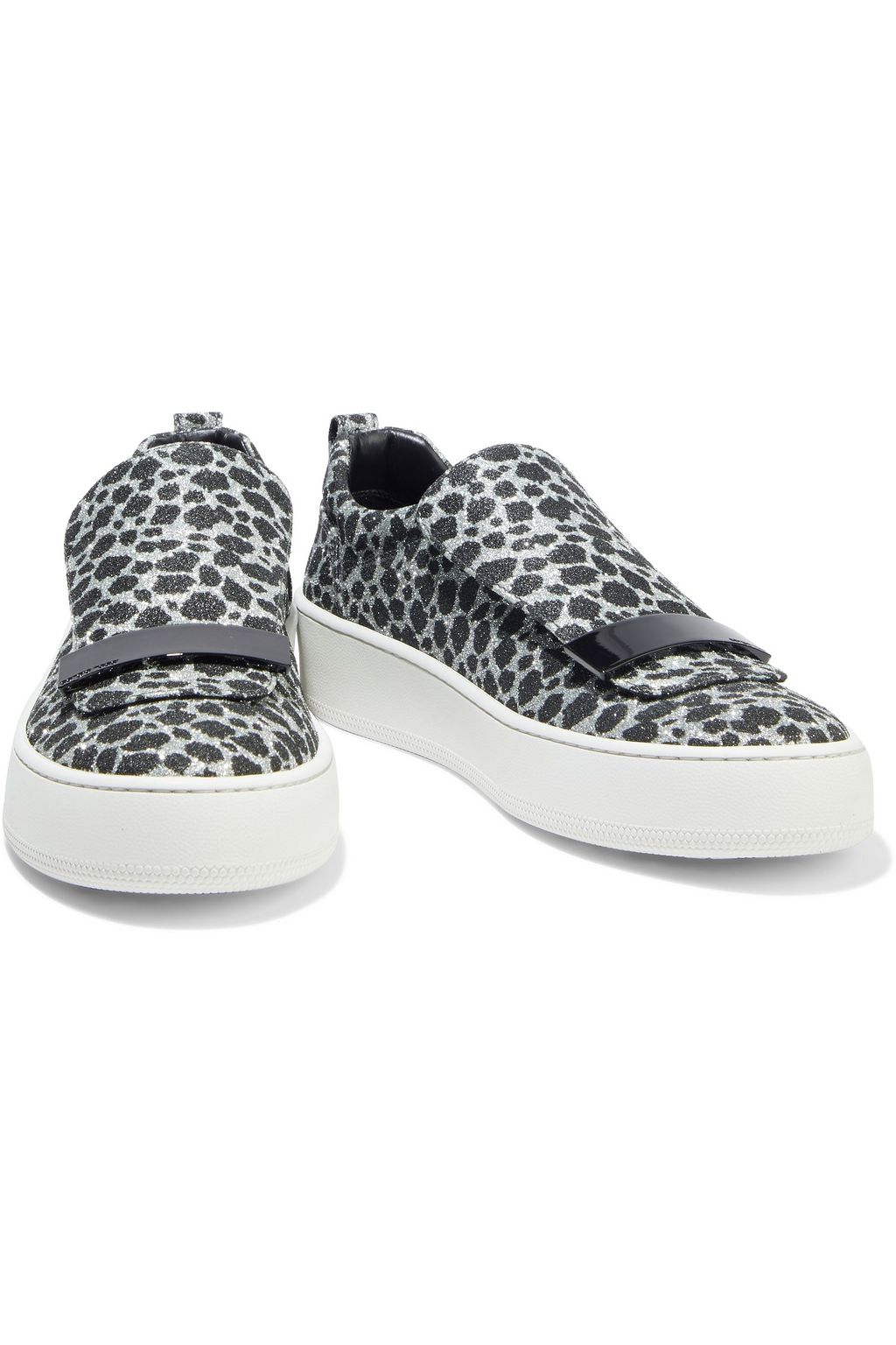 SERGIO ROSSI Glittered leopard-print woven slip-on sneakers
