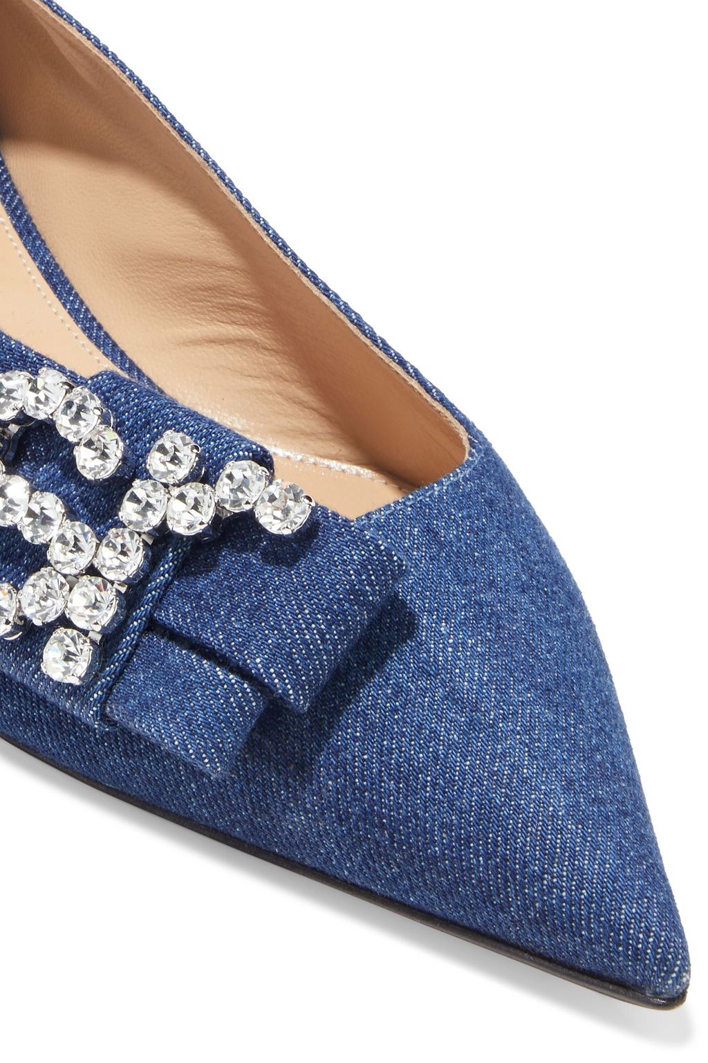 SERGIO ROSSI sr Icona embellished denim point-toe flats