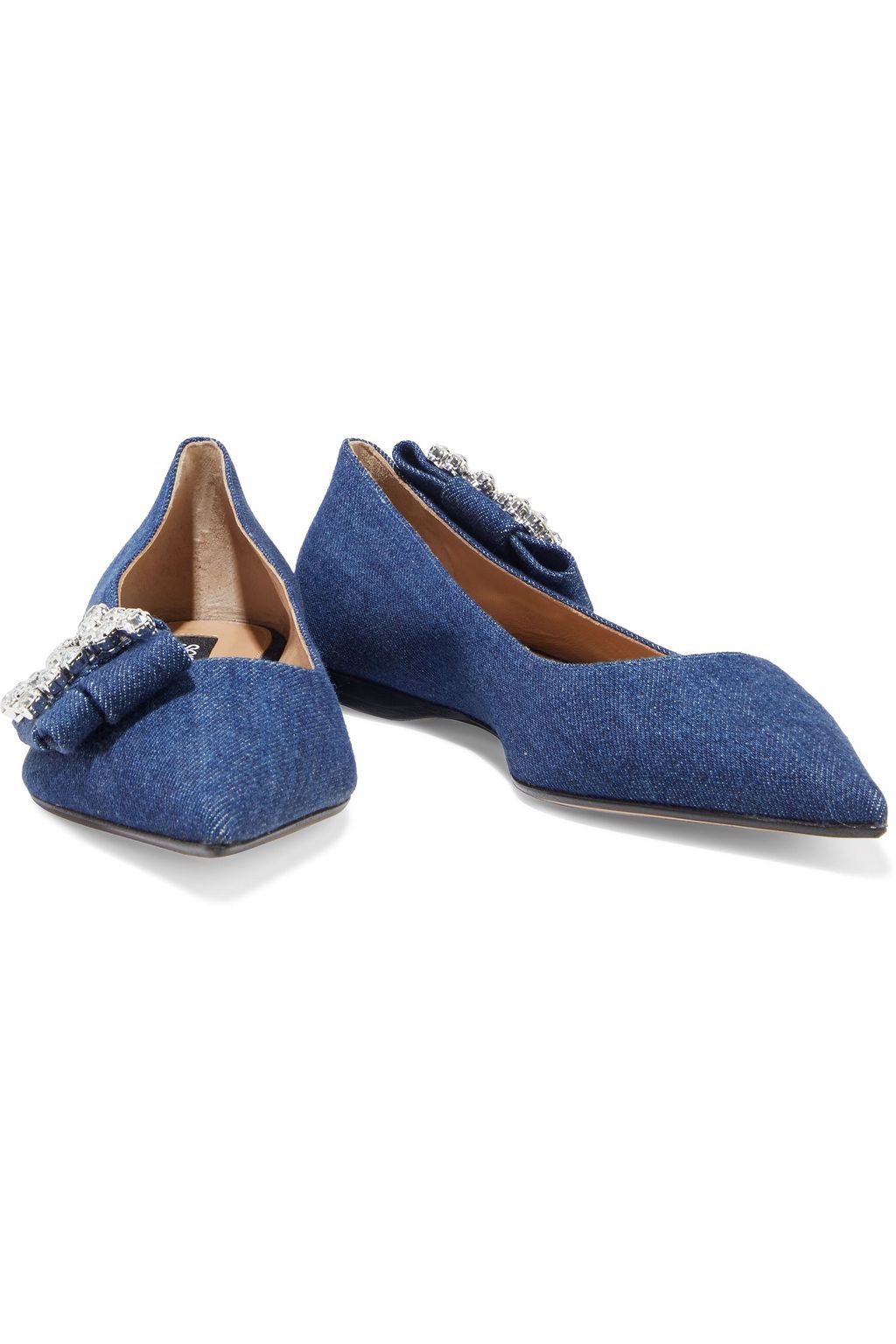 SERGIO ROSSI sr Icona embellished denim point-toe flats