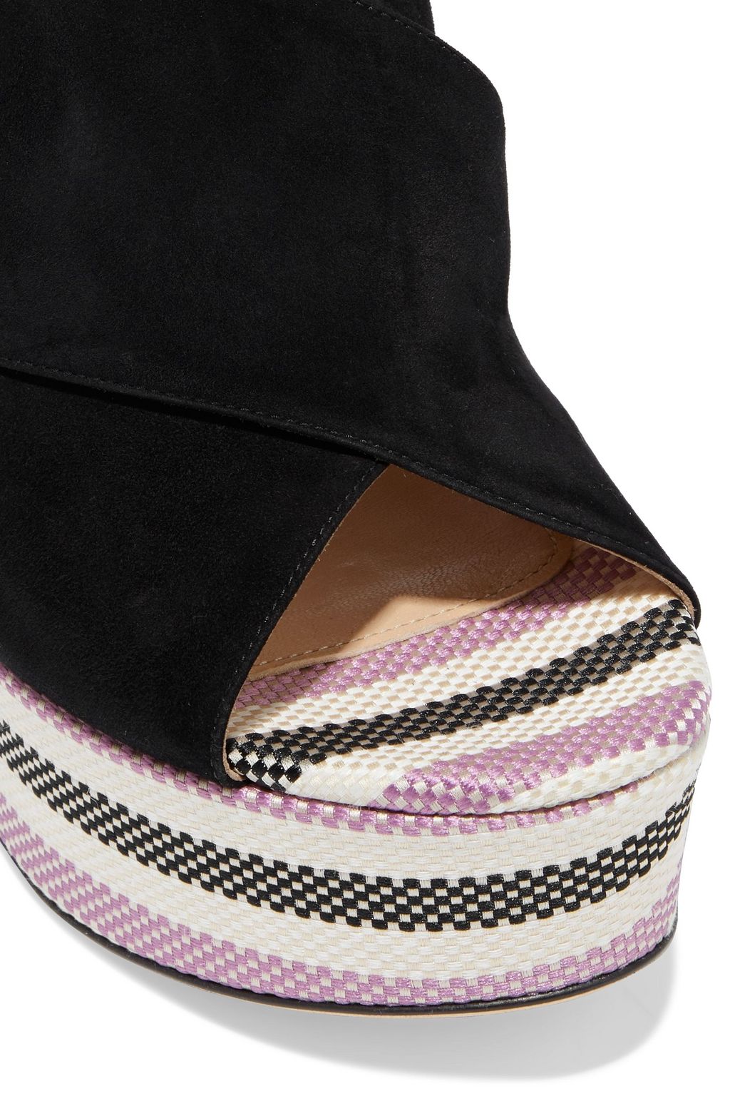 SERGIO ROSSI Alma suede and basketweave wedge sandals