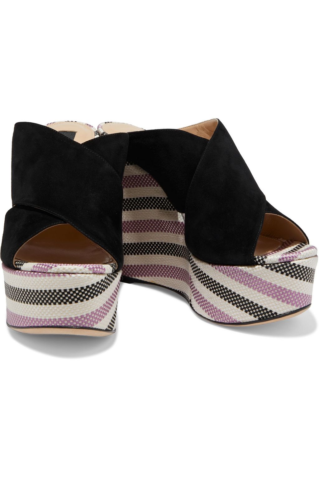 SERGIO ROSSI Alma suede and basketweave wedge sandals