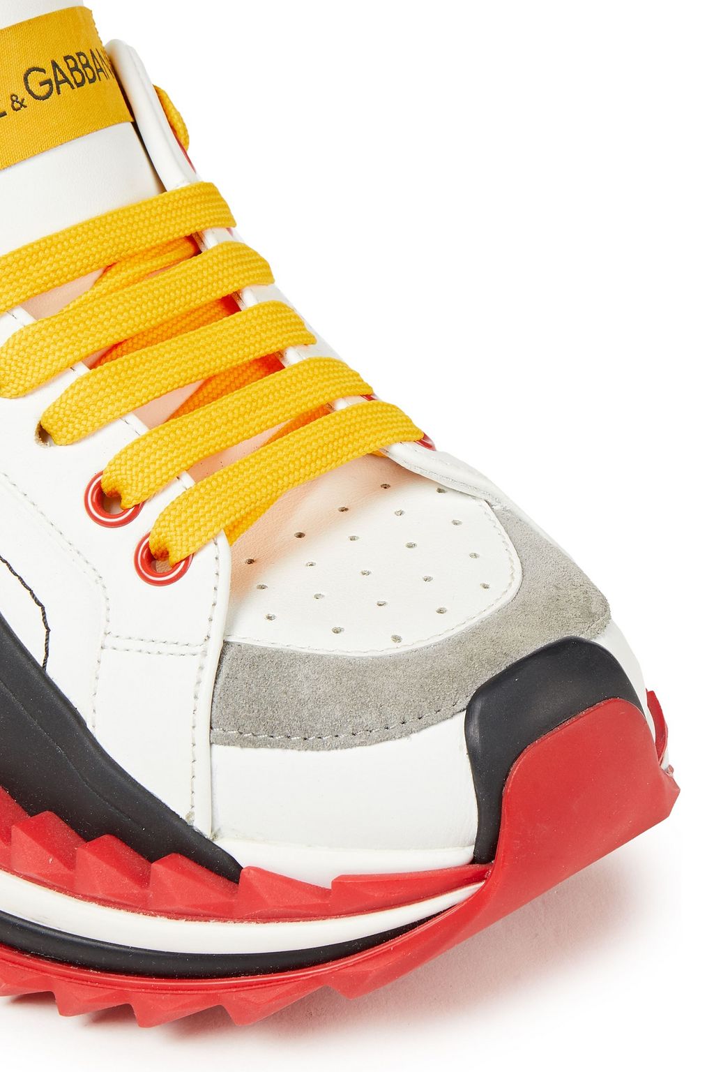 DOLCE&GABBANA Color-block suede-trimmed perforated leather sneakers