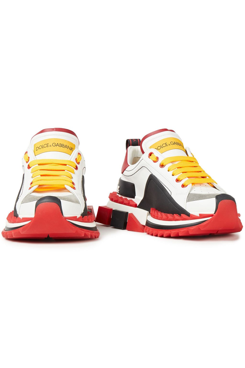 DOLCE&GABBANA Color-block suede-trimmed perforated leather sneakers