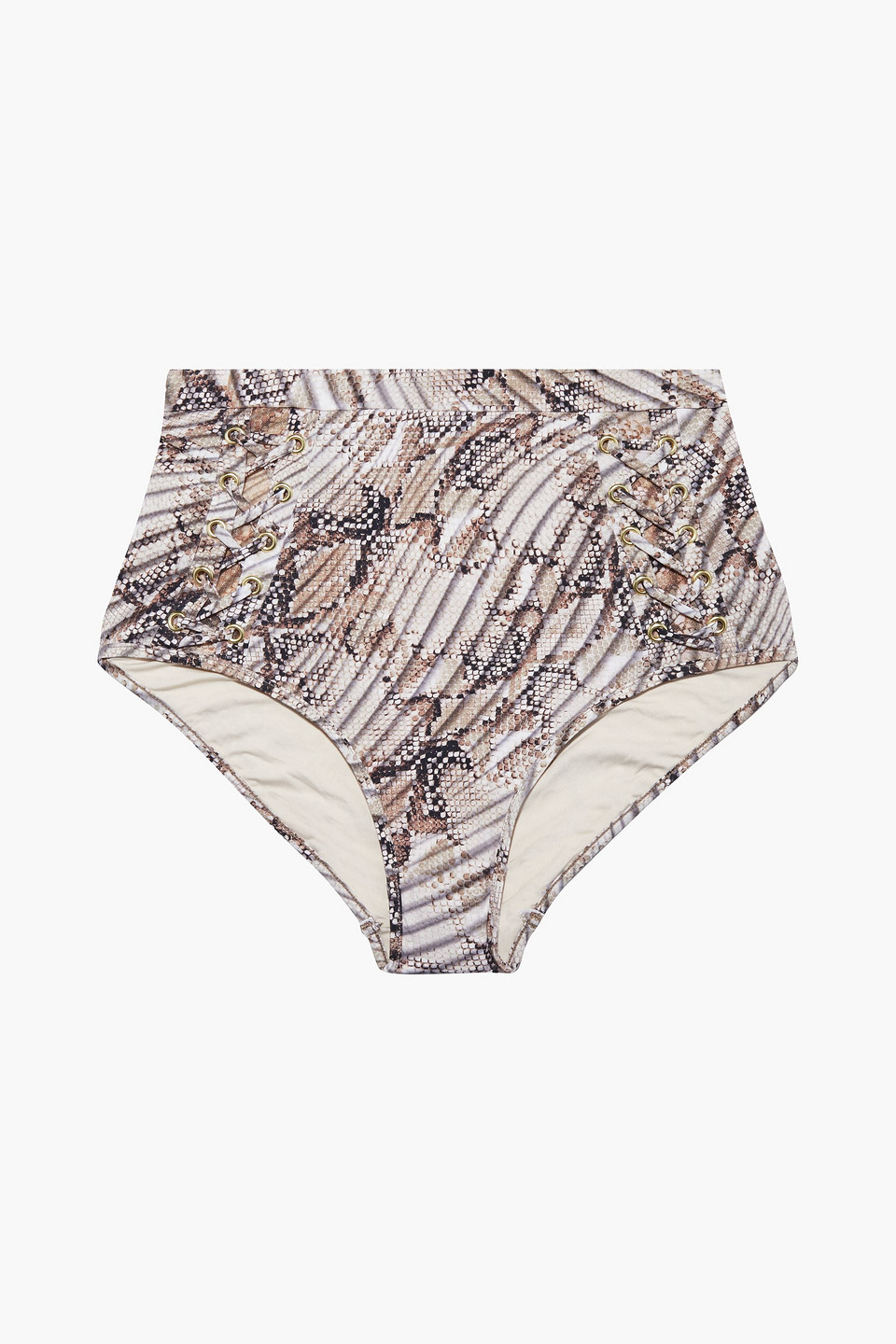Jets Australia by Jessika Allen Awakening lace-up mesh-trimmed snake-print high-rise bikini briefs